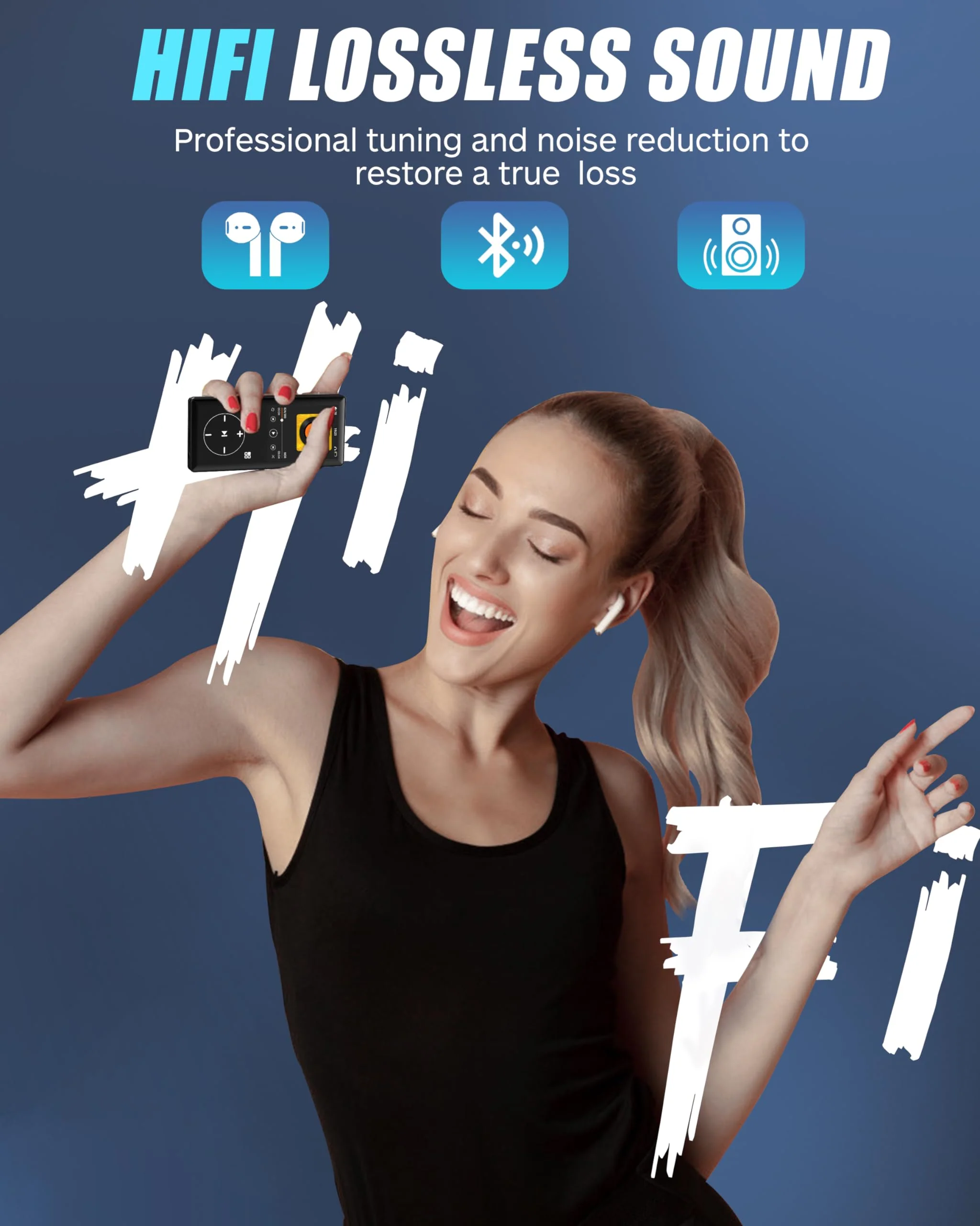 128GB MP3 Player with Bluetooth - Portable Mp3 Music Player with HiFi Speaker, 2.4" Screen MP3 Player with Voice Recorder, FM Radio, Touch Buttons,Support up to 256GB SD Card (Black) 128G - Image 5