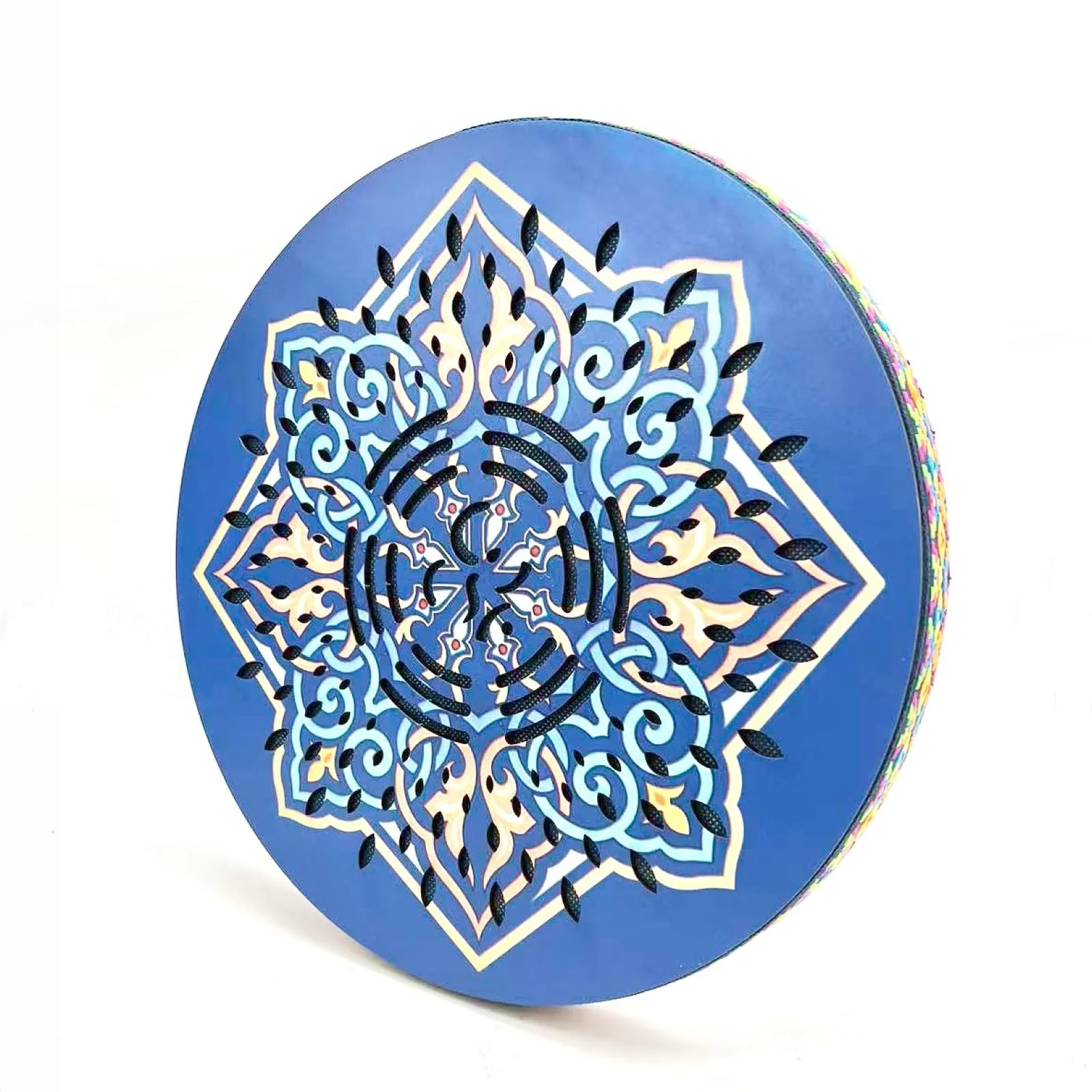 12INCH Ocean Drum,Sound Healing,Rain Disk "Water-Fall",Onomatopoeic Music,Gift For Yoga Meditation Performance Accompaniment(Blue Flower) Blue Flower