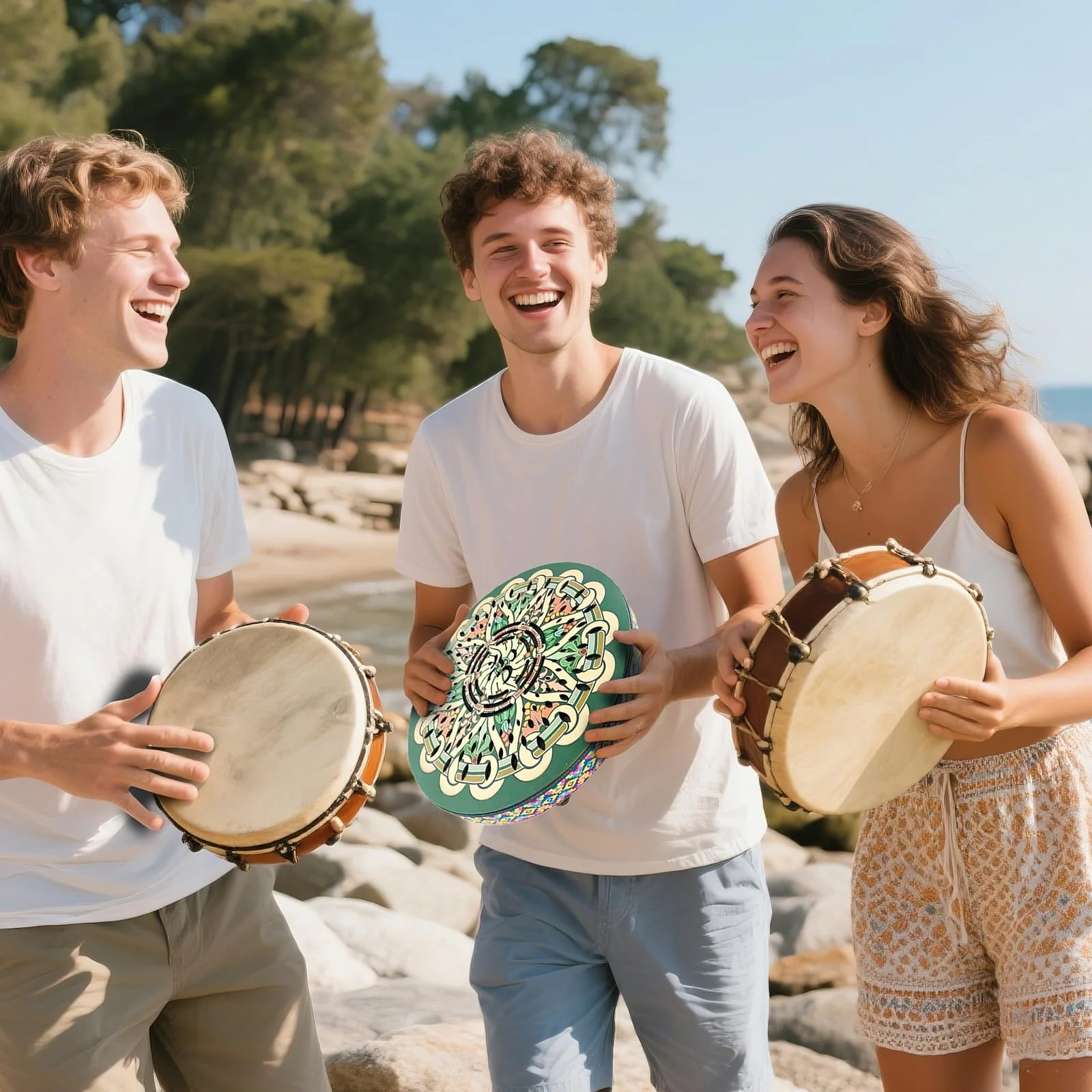 12INCH Ocean Drum,Sound Healing,Rain Disk "Water-Fall",Onomatopoeic Music,Gift For Yoga Meditation Performance Accompaniment(Green Flower) Green Flower - Image 3