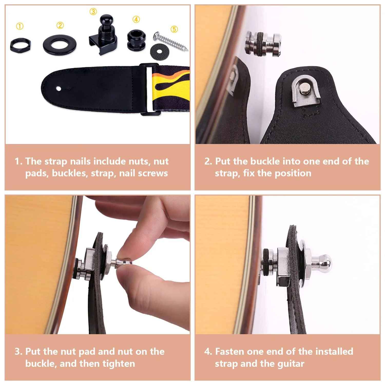 12Pcs Guitar Strap Locks and Buttons, Guitar Strap Locks Set Guitar Strap Lock Buttons, Metal Guitar Strap Buttons Locks, Metal Button Security Straplock for Electric Acoustic Guitar, Bass, Ukulele - Image 5