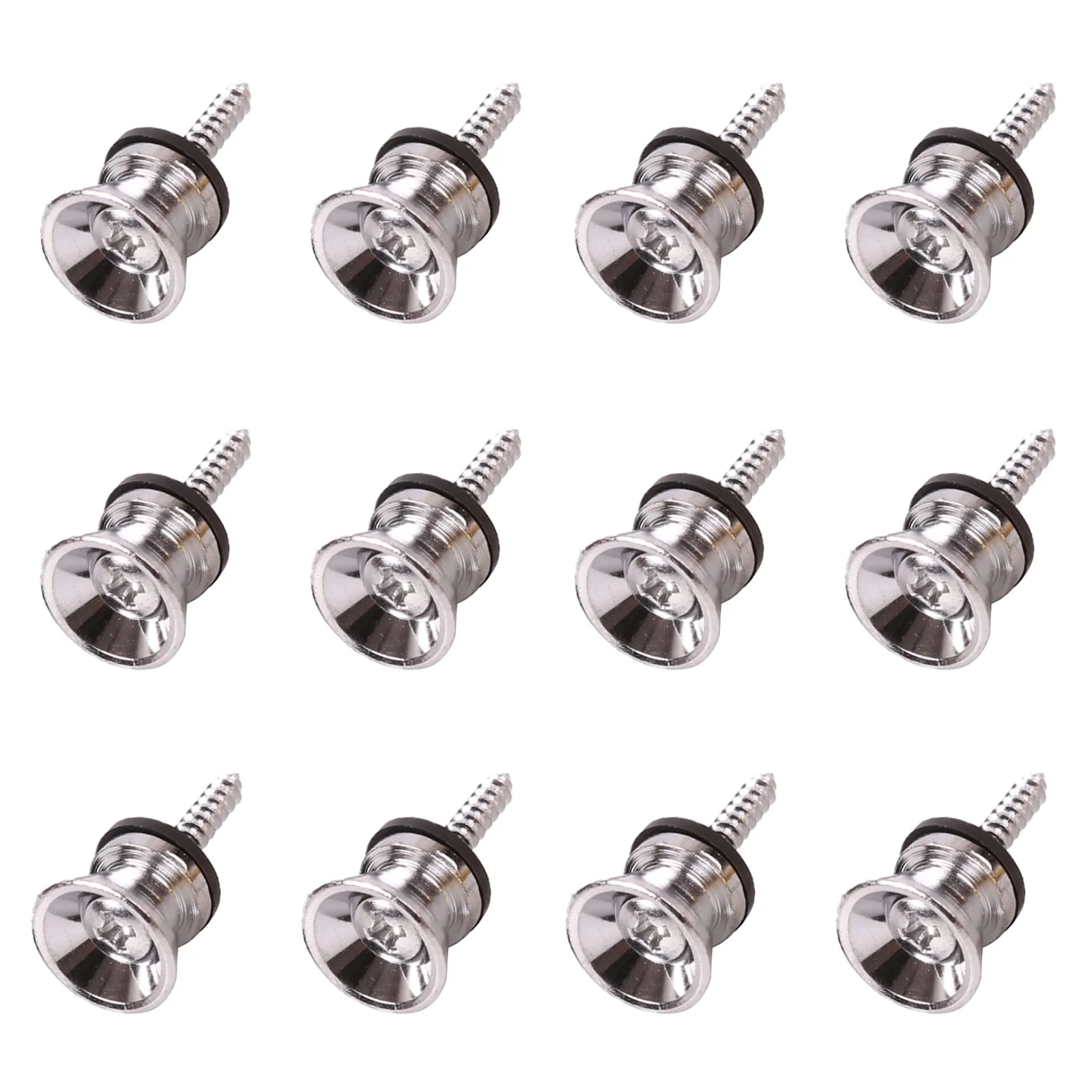 12Pcs Guitar Strap Locks Set, Metal Guitar Strap Buttons Lock, Chrome Guitar Straps Lock for Acoustic, Ukulele, Martin, Banjo, Electric And Bass Guitars Silver