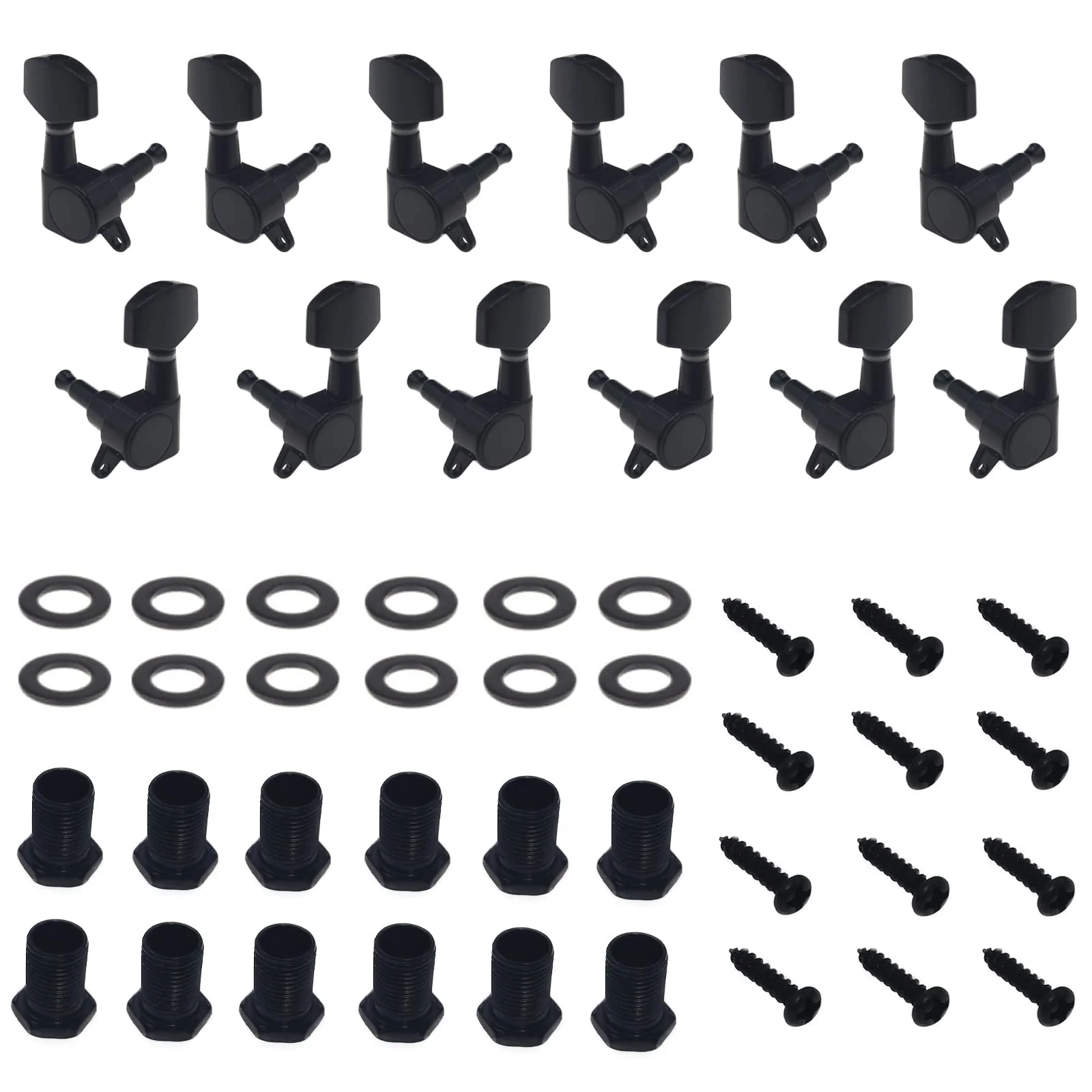 12Pcs Guitar String Tuning Pegs Tuner, Silver Machine Heads Knobs for Electric & Acoustic Guitar 6L 6R Black