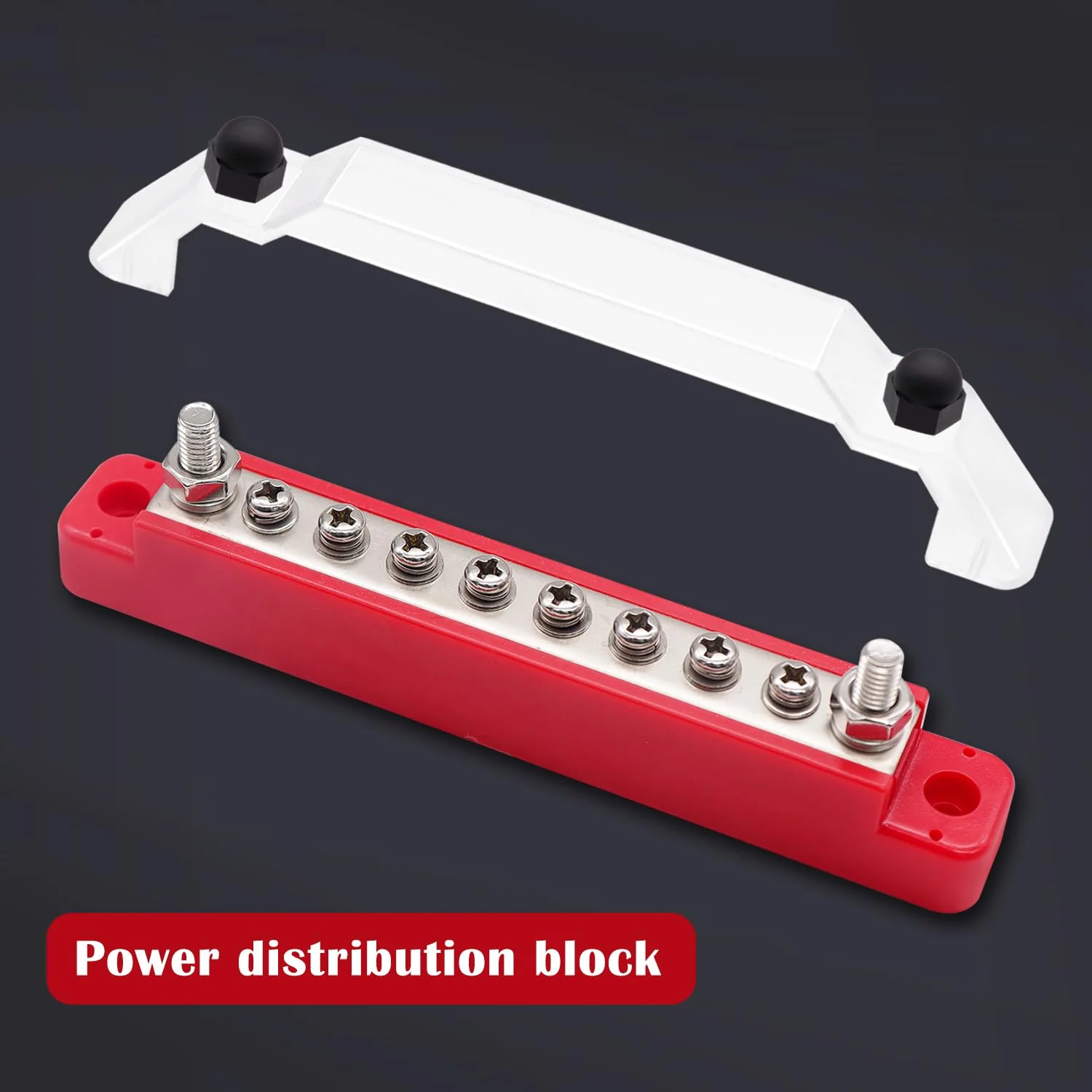 12V Bus Bar Marine 2 x 1/4" (M6) Terminal Studs,8 x M4 (#8) Terminal Screws,12V Power Distribution Block with Cover and Ring Terminals, Battery Bus Bar for Car and Boat (Black+Red) Q-O-038-10-A 2 x 1/4"(M6) Studs & 8 x #8(M4) Screws - Image 4