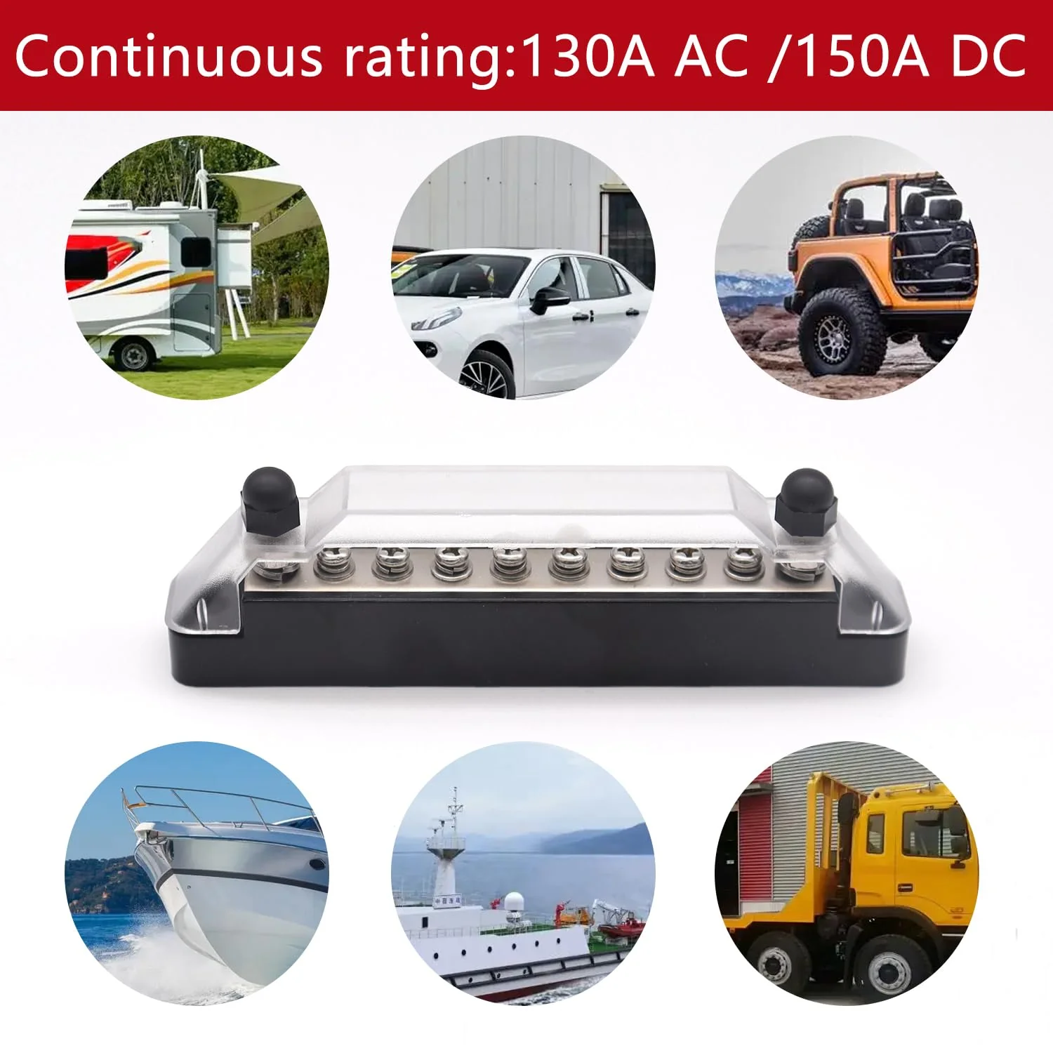 12V Bus Bar Marine 2 x 1/4" (M6) Terminal Studs,8 x M4 (#8) Terminal Screws,12V Power Distribution Block with Cover and Ring Terminals, Battery Bus Bar for Car and Boat (Black+Red) Q-O-038-10-A 2 x 1/4"(M6) Studs & 8 x #8(M4) Screws - Image 5