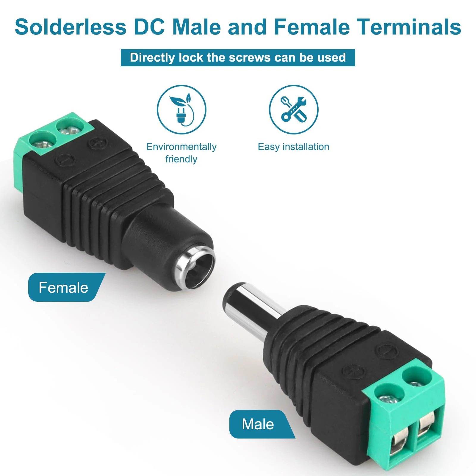12V DC Adapter Plug 5.5mm x 2.1mm, 10 Pair (10 x Male + 10 x Female) DC Power Connector for LED Strip CCTV Security Camera Cable End Plugs (Male & Female) Male & Female - Image 4