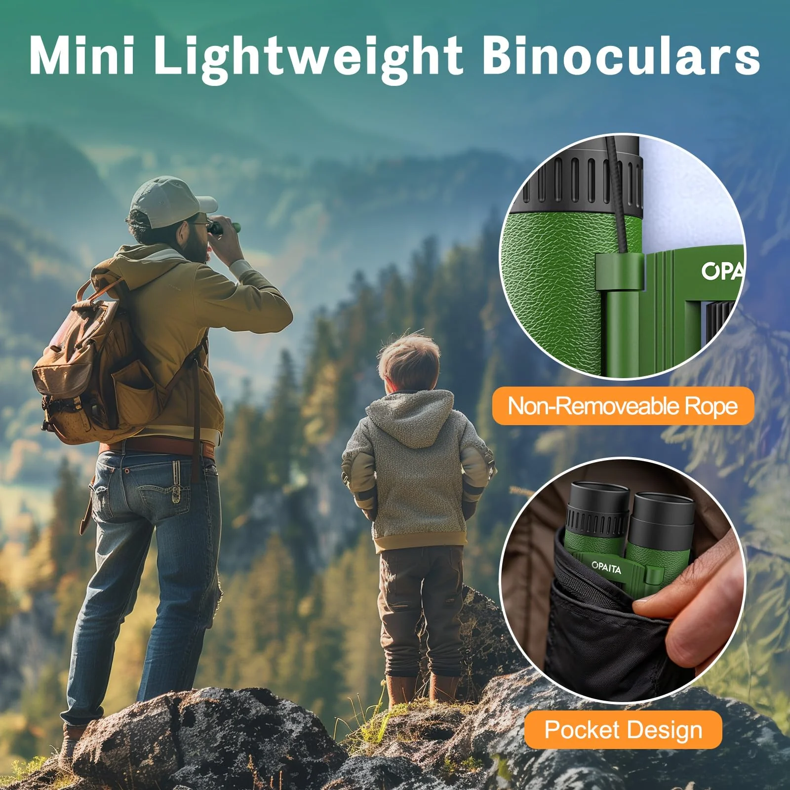 12X25 Compact Binoculars for Kids Bird Watching - Opaita Small Folding Binocular for Adults - Mini High Powered Binocular Lightweight Easy Focus Binoculars for Travel Hunting - Image 6