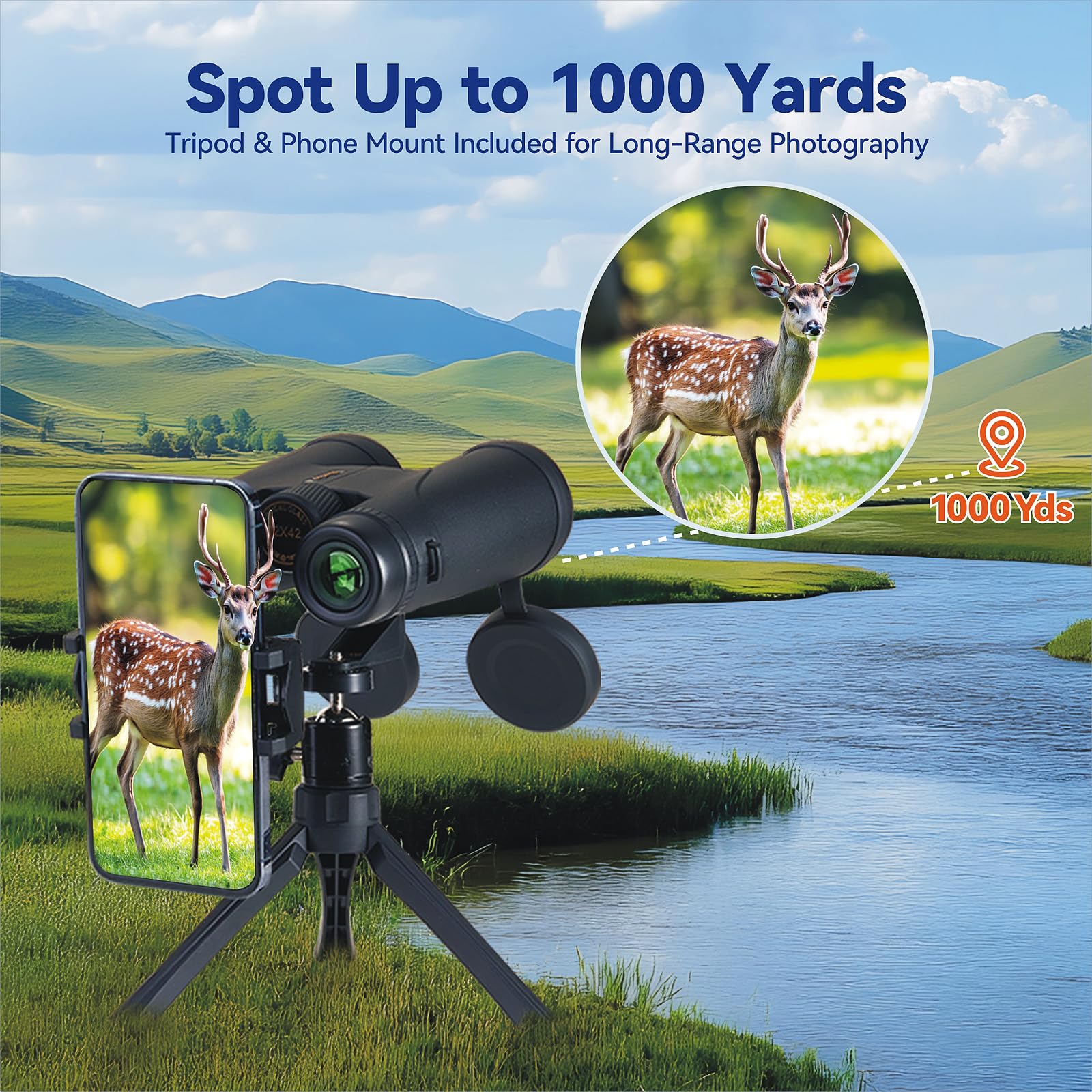 12x42 Binoculars for Adults High Powered, HD Compact Binoculars for Bird Watching with Phone Adapter, Lightweight Travel Binoculars for Cruise Ship, Sports, Concerts, Wildlife, Hiking, Hunting 12x42 - Image 3