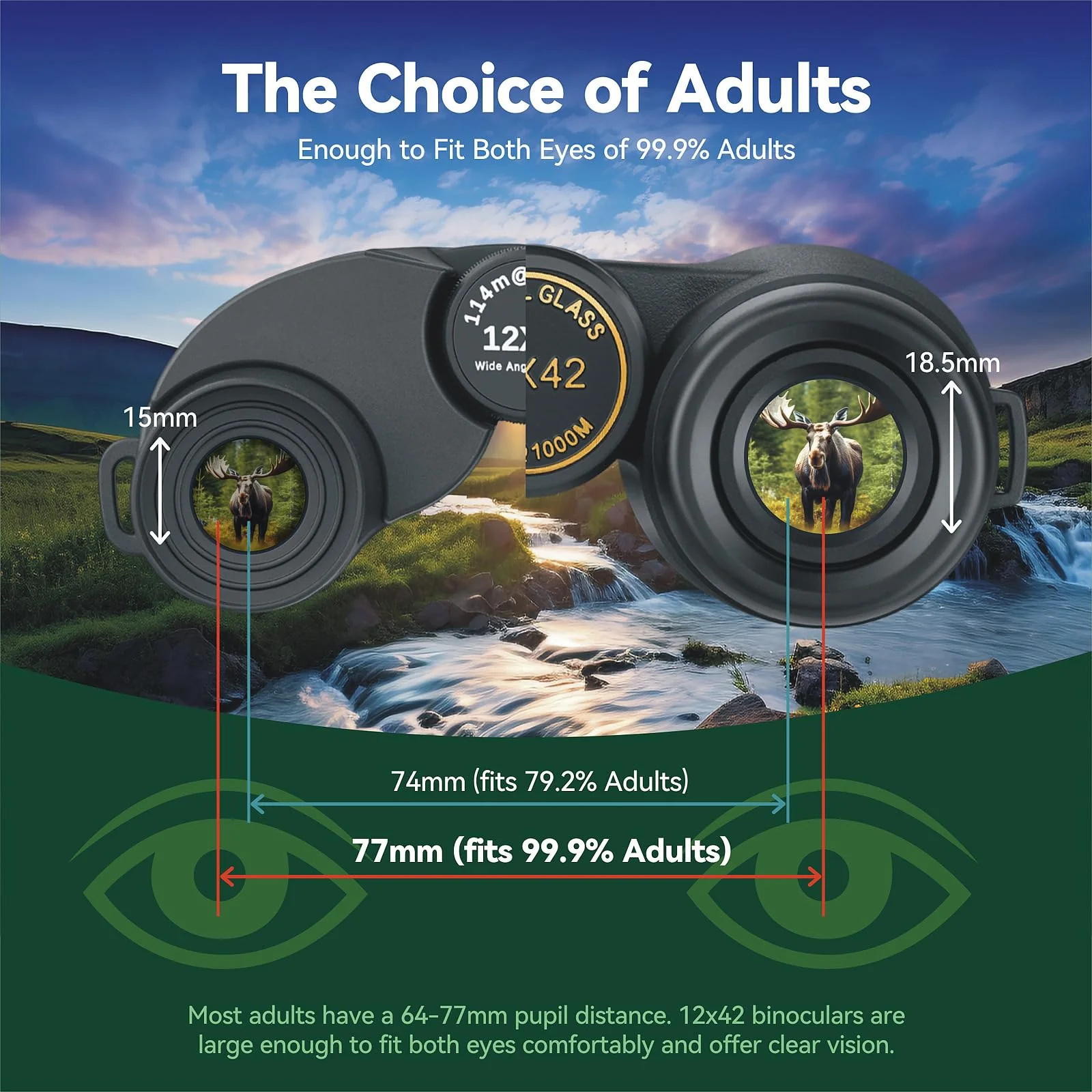 12x42 Binoculars for Adults High Powered, HD Compact Binoculars for Bird Watching with Phone Adapter, Lightweight Travel Binoculars for Cruise Ship, Sports, Concerts, Wildlife, Hiking, Hunting 12x42 - Image 4
