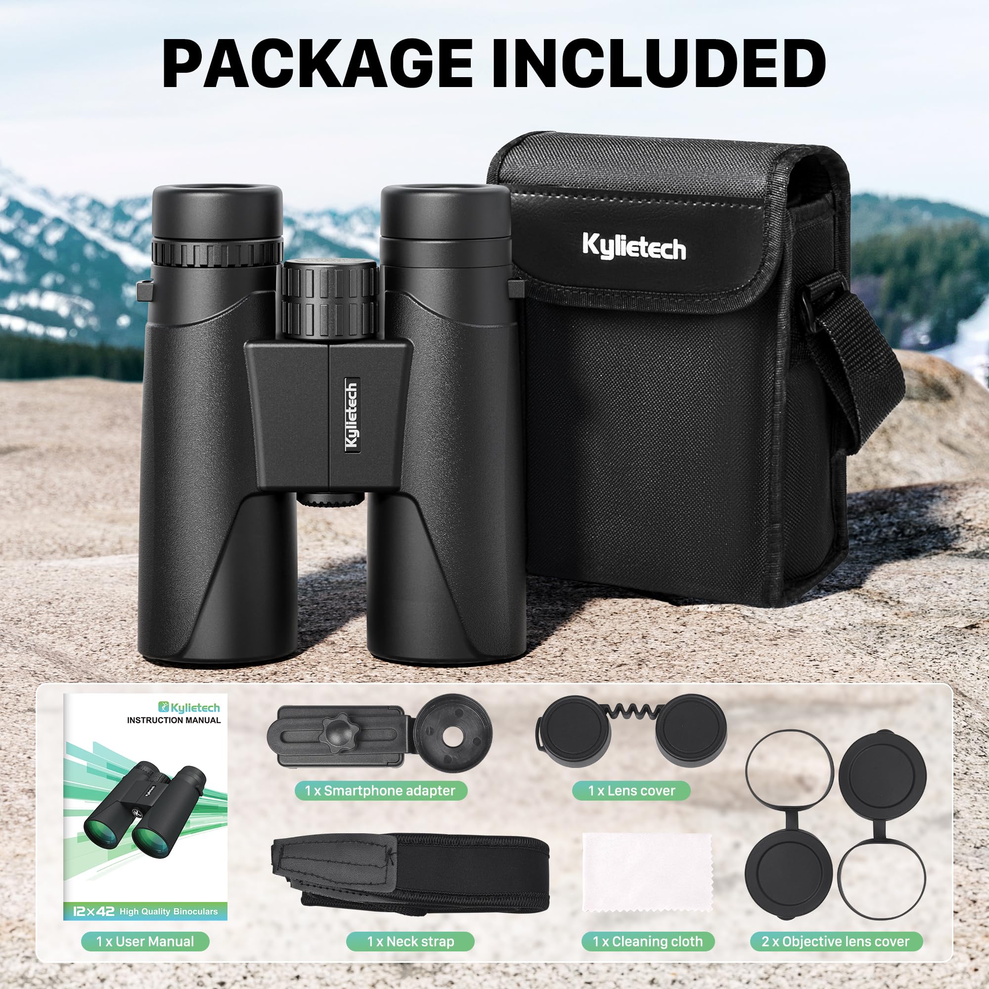 12X42 Binoculars for Adults with Universal Phone Adapter, HD Waterproof Fogproof Compact Binoculars for Bird Watching, Hunting, Hiking, Sports, and Concerts with BAK4 Prism FMC Lens - Image 8