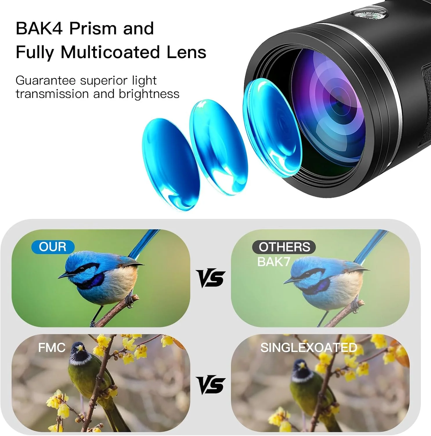 12X50 HD Monocular Telescope High Powered with Smartphone Adapter &Tripod - BAK4 Prism Monocular for Wildlife Bird Watching Hunting Travel Camping Stargazing Hiking(Black) Black - Image 2