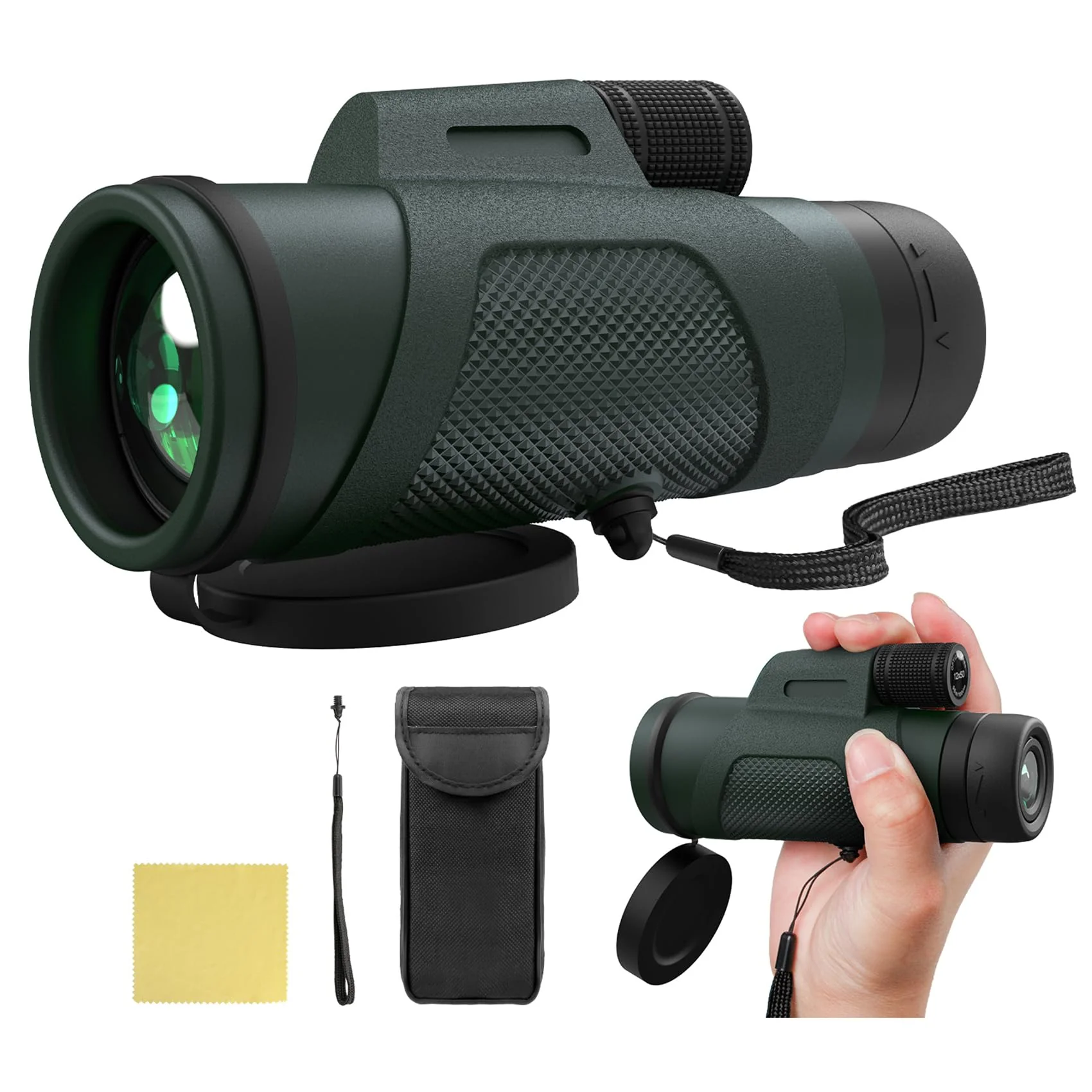 12x50 Monocular Telescope for Adults, High Powered Monoculars Compact Scope Portable Handheld Telescope with BAK-4 Prism FMC Lens for Bird Watching Hiking Camping Hunting Travel 12x50 Green