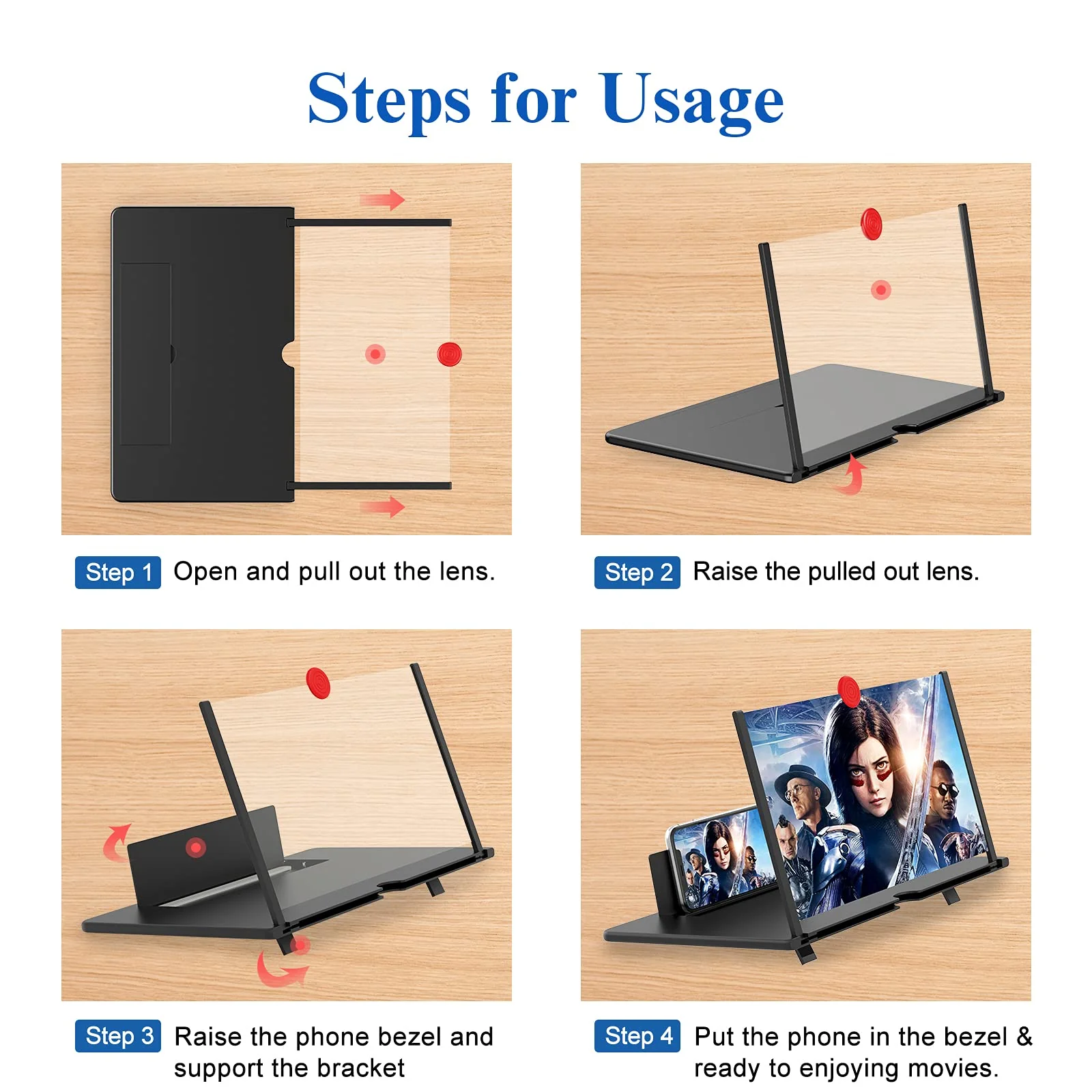 14" Screen Magnifier –3D HD Mobile Phone Magnifier Projector Screen Enlarger for Movies, Videos, and Gaming–Foldable Cell Phone Stand with Screen Amplifier–Supports All Smartphones (Black, 14inch) Black - Image 5