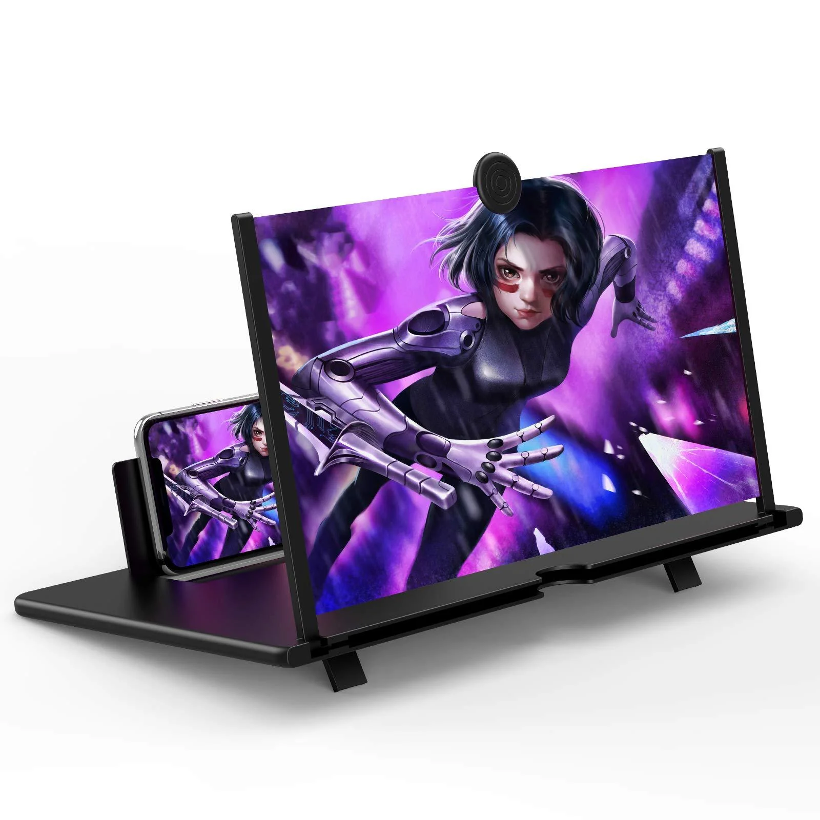 14" Screen Magnifier for Cell Phone -3D HD Magnifing Projector Screen Enlarger for Movies, Videos and Gaming – Foldable Phone Stand Holder with Screen Amplifier–Compatible with All Smartphones (Black) Black