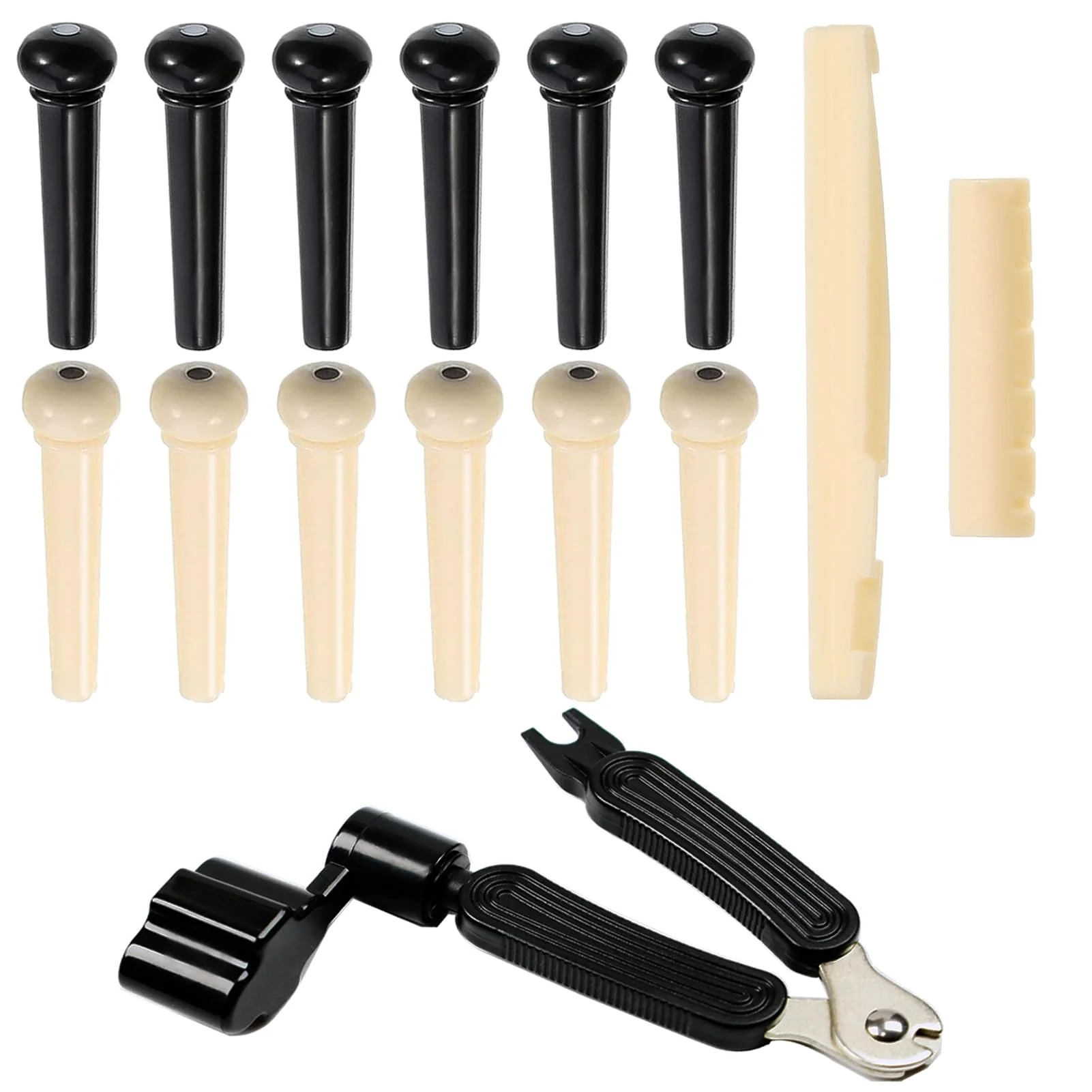 14Pcs Acoustic Guitar Bridge Pins String Pegs Guitar Saddle Nut With 3-In-1 Pin Puller Remover Guitar String Winder And Cutter Guitar Parts Accessories Replacement Tools Kits(white+black) C:14pcs+3-in-1 Pin Puller