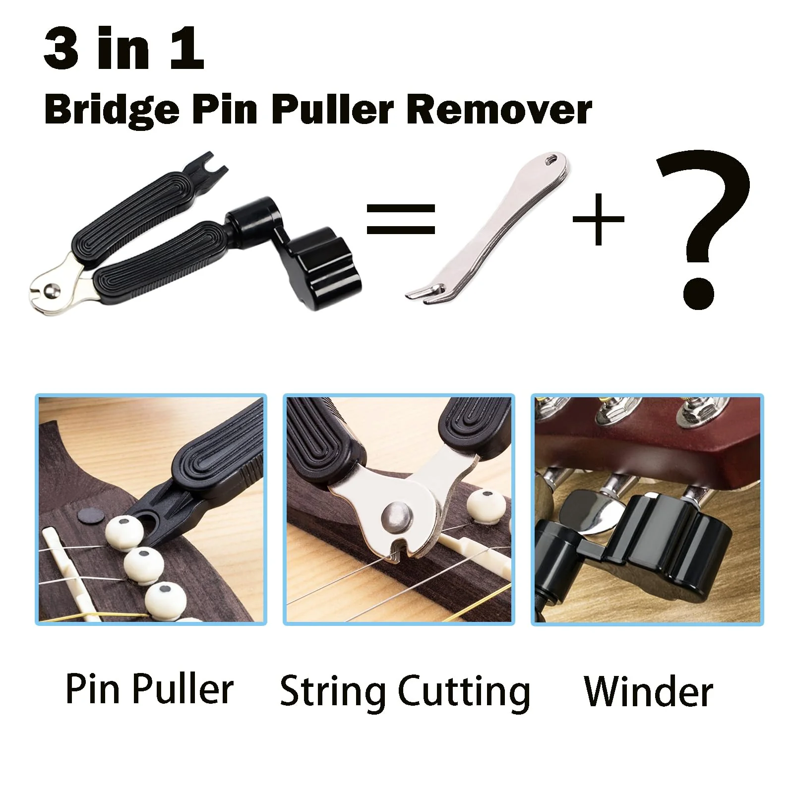 14Pcs Acoustic Guitar Bridge Pins String Pegs Guitar Saddle Nut With 3-In-1 Pin Puller Remover Guitar String Winder And Cutter Guitar Parts Accessories Replacement Tools Kits(white+black) C:14pcs+3-in-1 Pin Puller - Image 5