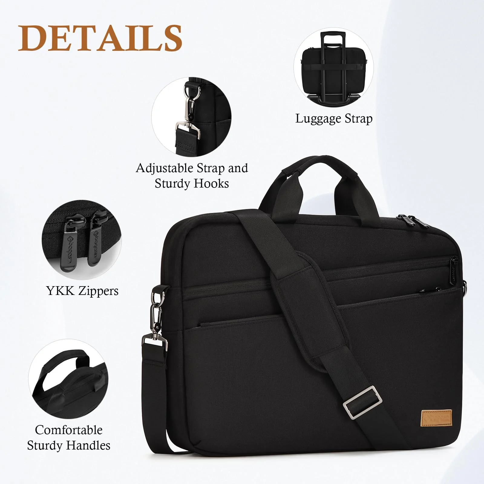15 15.6 16 inch Laptop Computer PC Shoulder Bag Carrying Case, Water-Repellent Fabric Briefcase, Lightweight Toploader, Business Casual or School 15-16 inch Black - Image 5