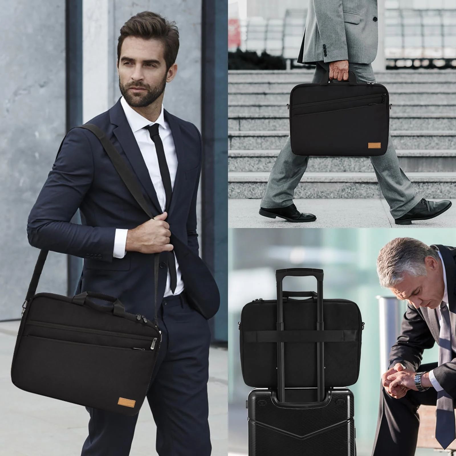 15 15.6 16 inch Laptop Computer PC Shoulder Bag Carrying Case, Water-Repellent Fabric Briefcase, Lightweight Toploader, Business Casual or School 15-16 inch Black - Image 6