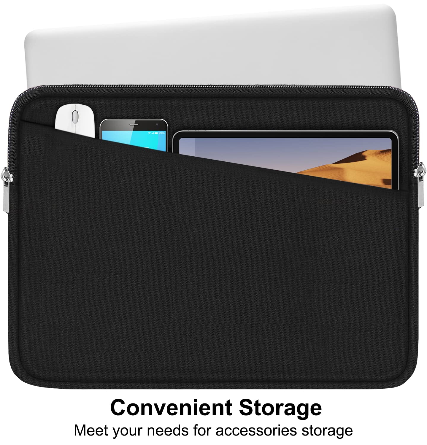15.6 inch Laptop Sleeve, Durable Computer Carrying Bag Protective Case Briefcase Handbag with Front Pocket, Slim Cover for 15-16 Inch HP, Dell, Lenovo, Asus, Notebook, Black 15.6 Inch - Image 3