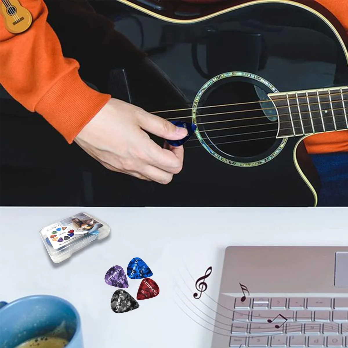15 Pack Guitar Picks Plectrums with Organizer Storage Box, 0.5 0.75 1.0 mm Includes Thin Medium Heavy Thickness & Variety Colorful Celluloid Plectrums for Bass Electric Acoustic Guitars Ukulele - Image 5