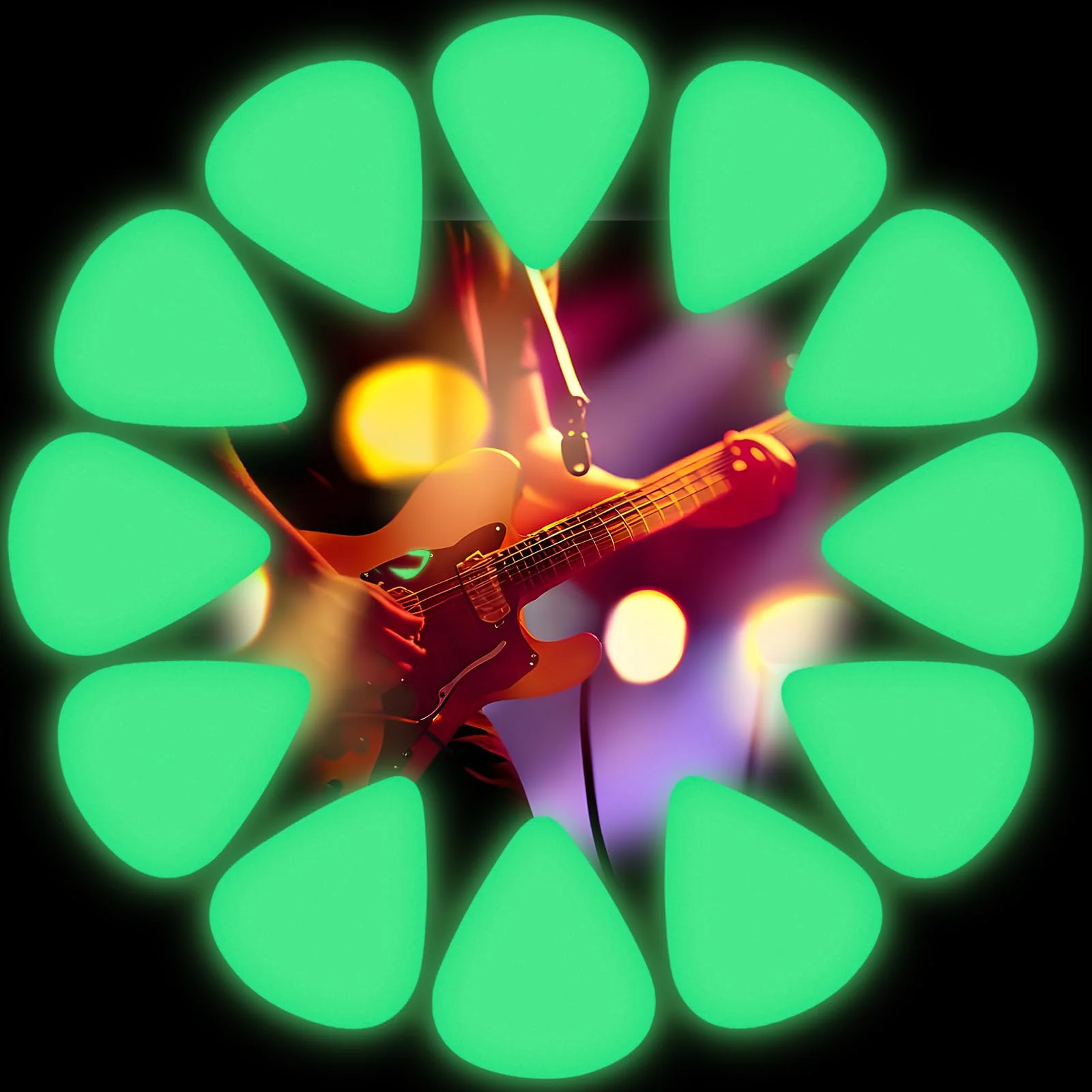 15 Pcs Glow in the Dark Guitar Picks Plectrums Celluloid Guitar Picks 3 Sizes 0.5 0.75 1.0 mm, Thin Medium Heavy Thickness, Light up Guitar Picks for Bass Electric Acoustic Guitars Ukulele