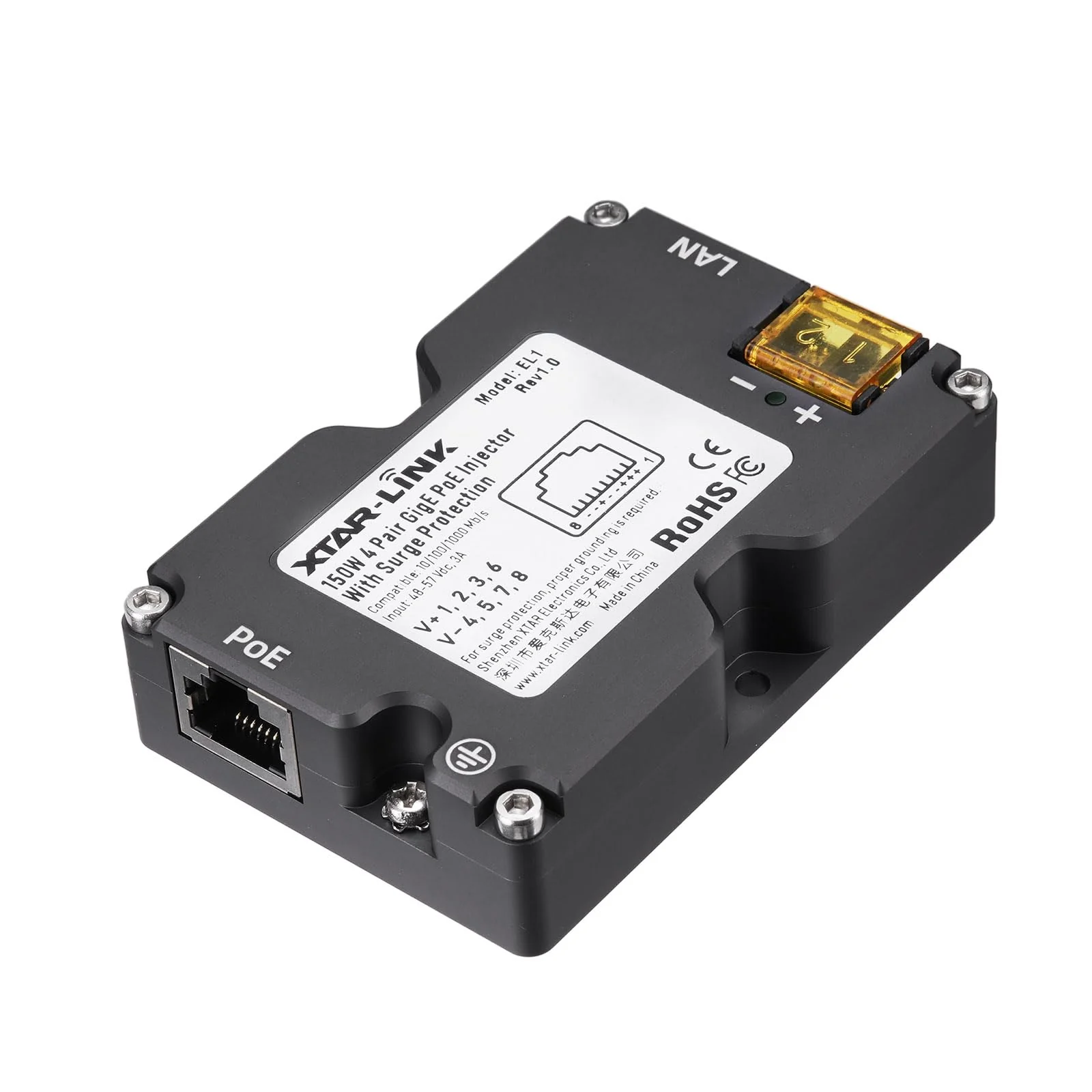 150W GigE Passive PoE Injector for Starlink Internet Kit Satellite -Built-in Surge and ESD Protection -48-57V PoE Power Injector Compatible with Starlink Satellite Dishy Gen2 V2 150w GigE Passive PoE Injector
