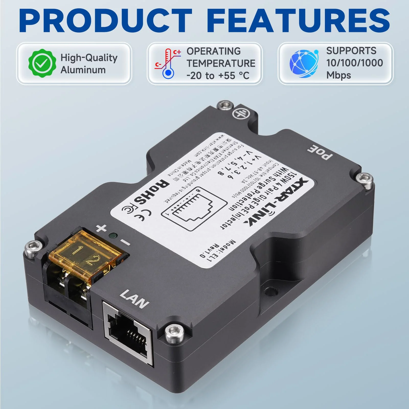 150W GigE Passive PoE Injector for Starlink Internet Kit Satellite -Built-in Surge and ESD Protection -48-57V PoE Power Injector Compatible with Starlink Satellite Dishy Gen2 V2 150w GigE Passive PoE Injector - Image 3