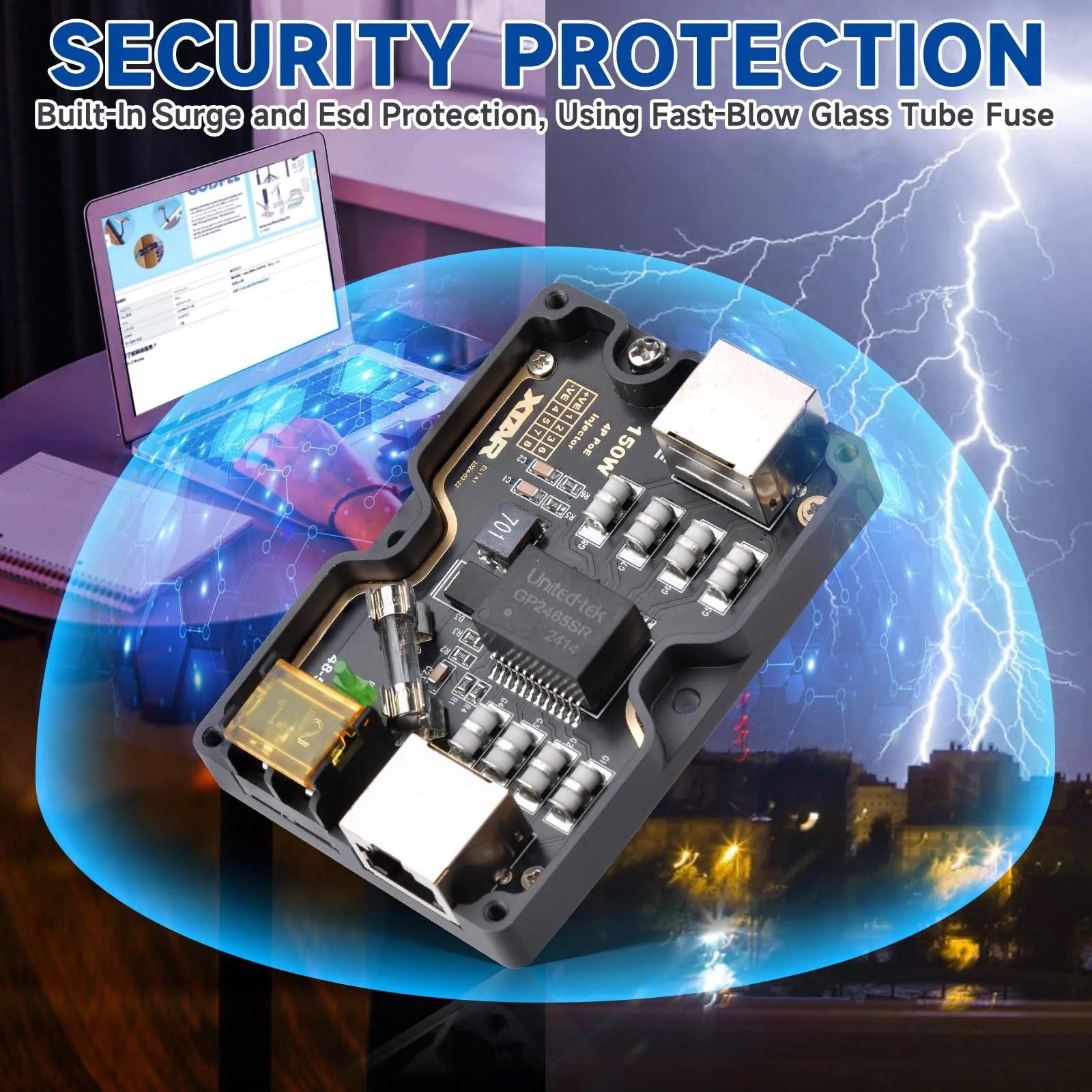150W GigE Passive PoE Injector for Starlink Internet Kit Satellite -Built-in Surge and ESD Protection -48-57V PoE Power Injector Compatible with Starlink Satellite Dishy Gen2 V2 150w GigE Passive PoE Injector - Image 4