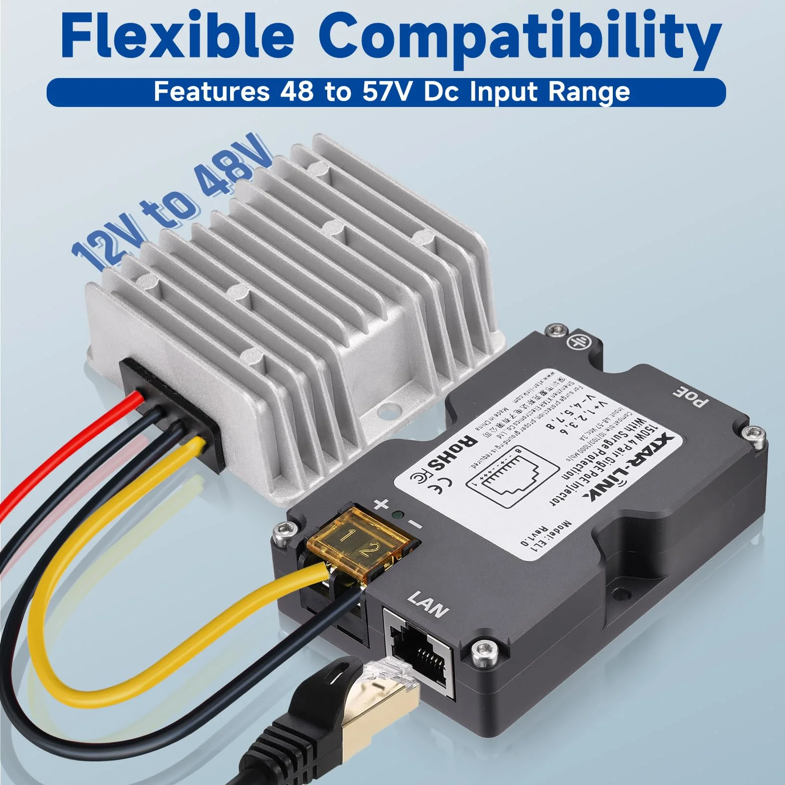 150W GigE Passive PoE Injector for Starlink Internet Kit Satellite -Built-in Surge and ESD Protection -48-57V PoE Power Injector Compatible with Starlink Satellite Dishy Gen2 V2 150w GigE Passive PoE Injector - Image 6