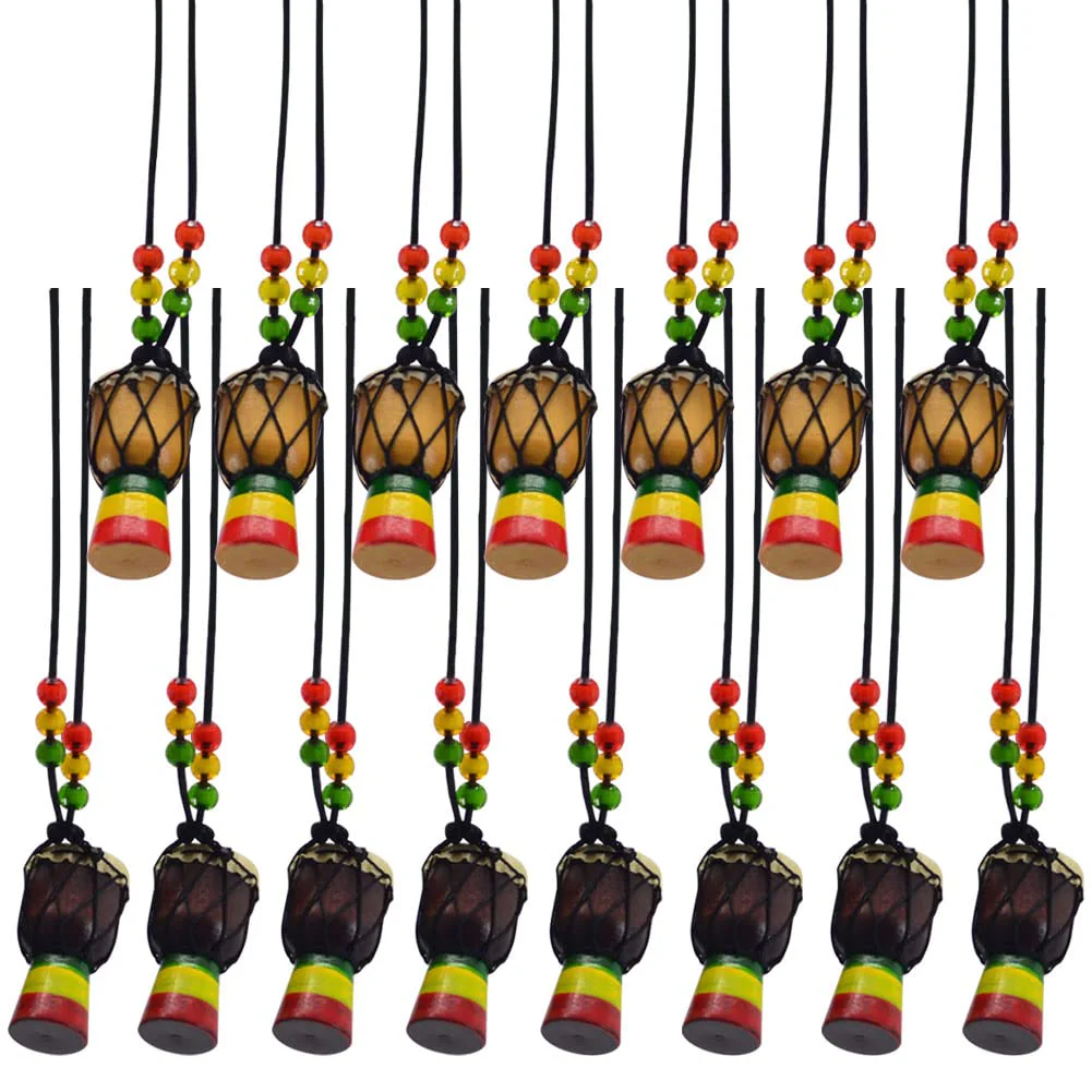 15Pcs Instrument Necklaces Wooden Classic Djembe Drum Mini Pendant African Drum Bongos Percussion Jewelry Necklace Drums for Kids Adults Party Supply School Gift 15 Pcs