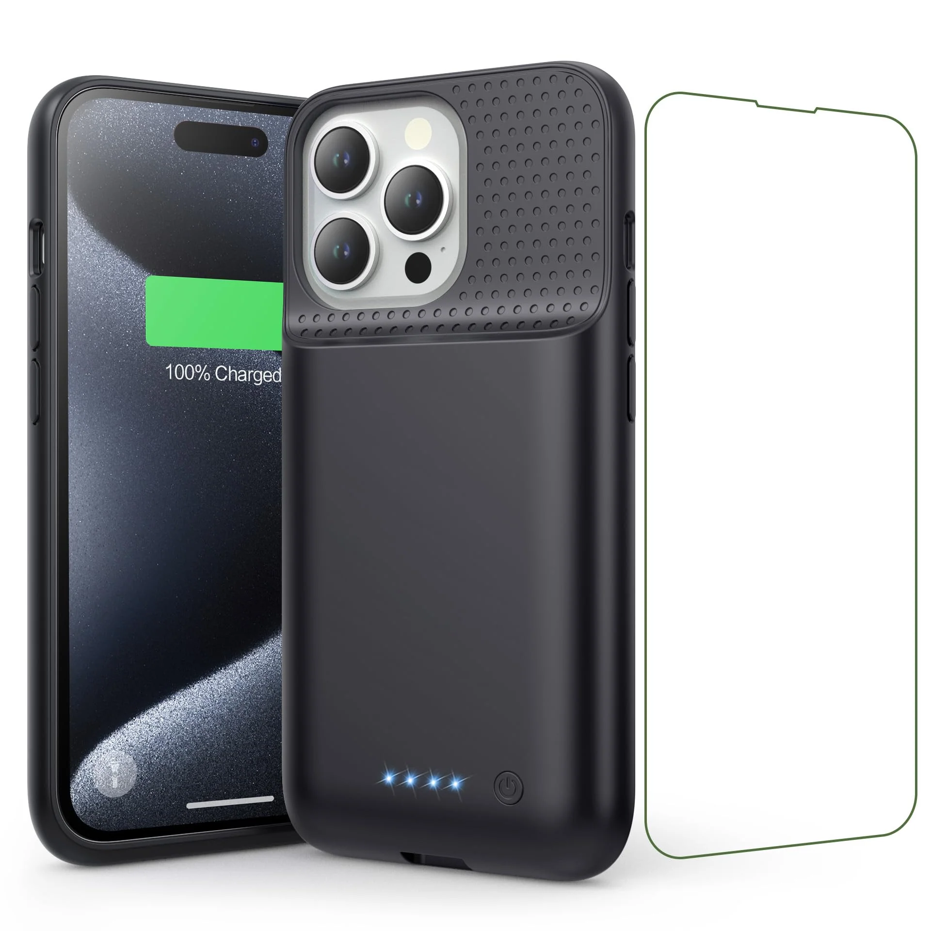 15W Fast Charging Battery Case for iPhone 15 Pro(6.1 inch),7500mAh Slim Portable Charging Case with 360°Protection,Rechargeable Extended Phone Charger Cover for iPhone 15 Pro Battery Case-Black Black