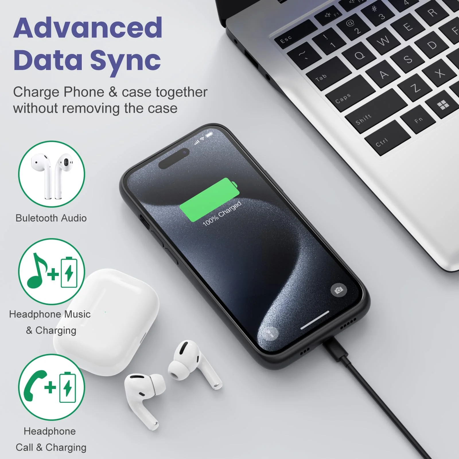 15W Fast Charging Battery Case for iPhone 15 Pro(6.1 inch),7500mAh Slim Portable Charging Case with 360°Protection,Rechargeable Extended Phone Charger Cover for iPhone 15 Pro Battery Case-Black Black - Image 3