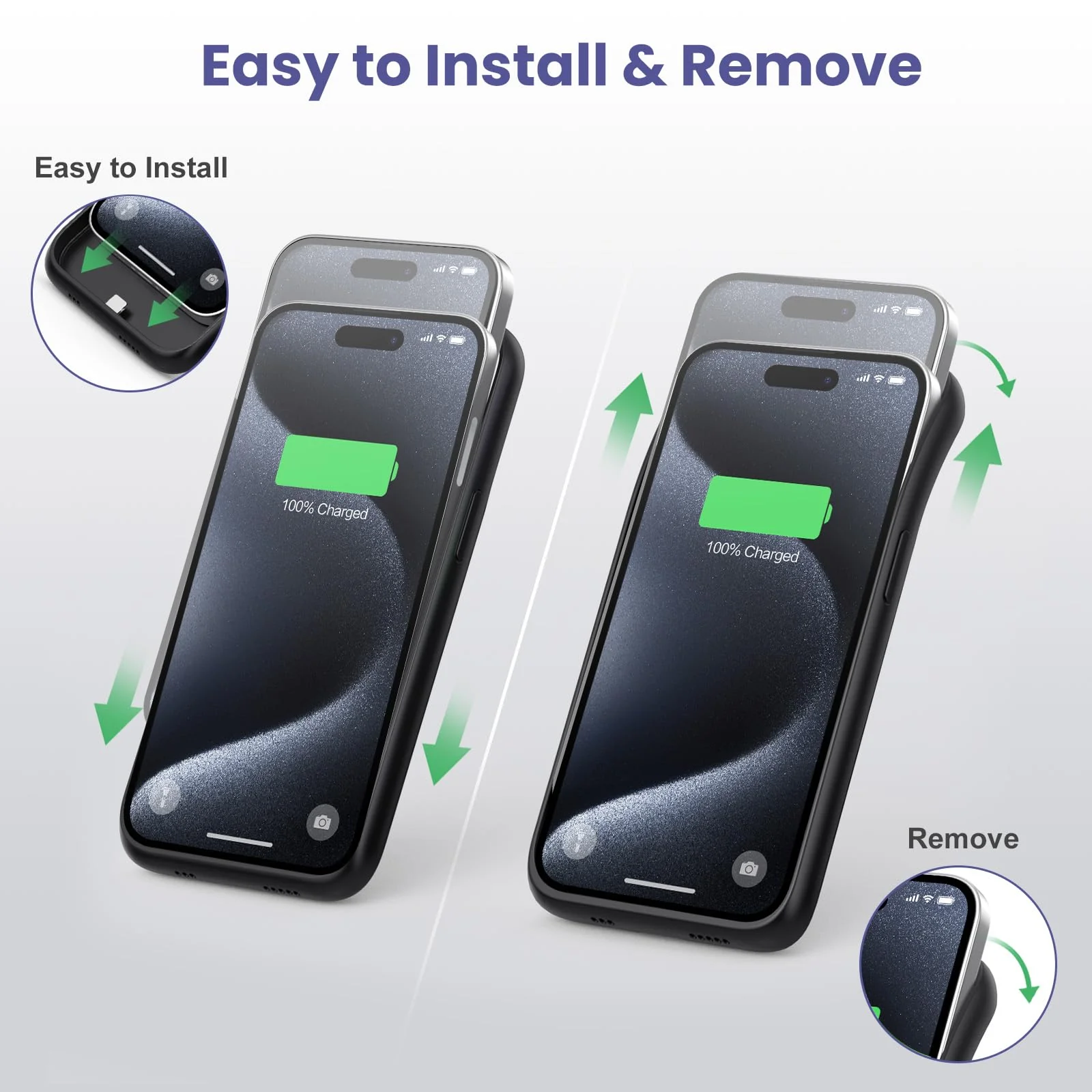 15W Fast Charging Battery Case for iPhone 15 Pro(6.1 inch),7500mAh Slim Portable Charging Case with 360°Protection,Rechargeable Extended Phone Charger Cover for iPhone 15 Pro Battery Case-Black Black - Image 6