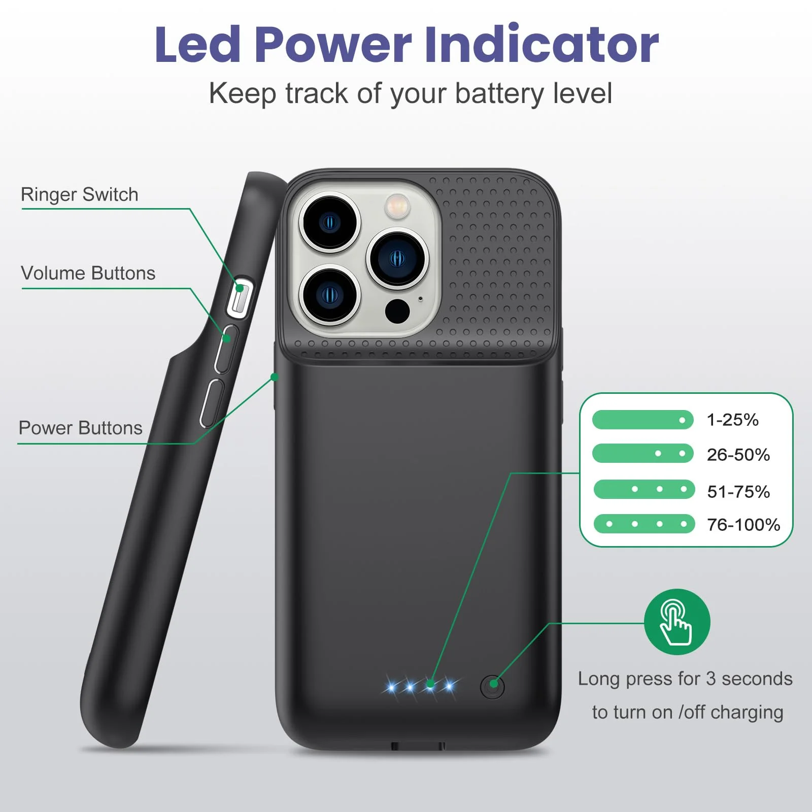 15W Fast Charging Battery Case for iPhone 15 Pro(6.1 inch),7500mAh Slim Portable Charging Case with 360°Protection,Rechargeable Extended Phone Charger Cover for iPhone 15 Pro Battery Case-Black Black - Image 7