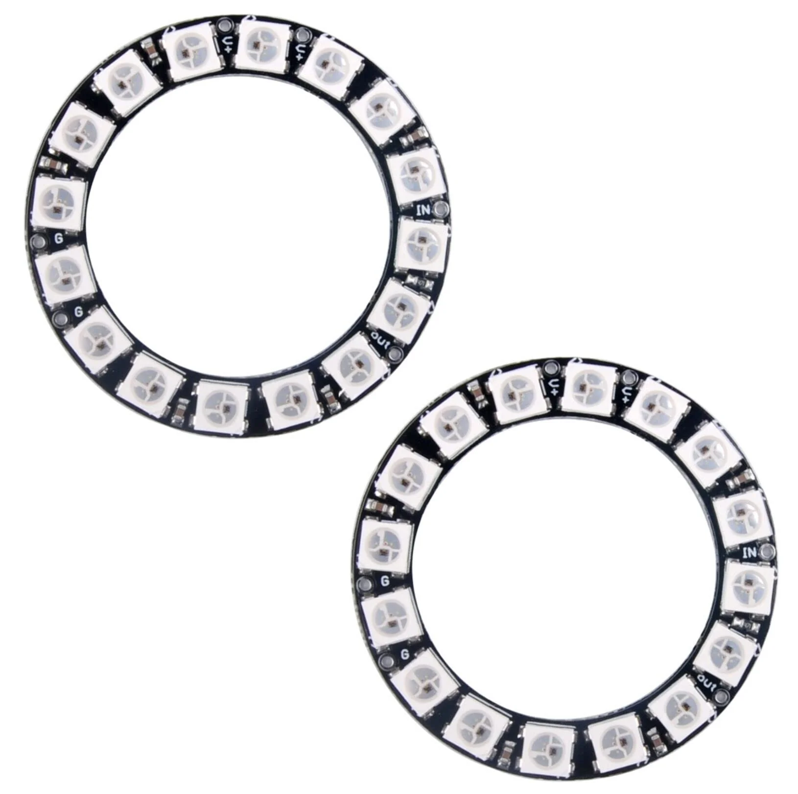 16 Bits WS2812 RGB LED Ring 16 X WS2812B 5050 Full Dream Color Light LED ith Integrated Drivers Individual Addressable for Arduino Raspberry Pi ESP32 (Pack of 2pcs)