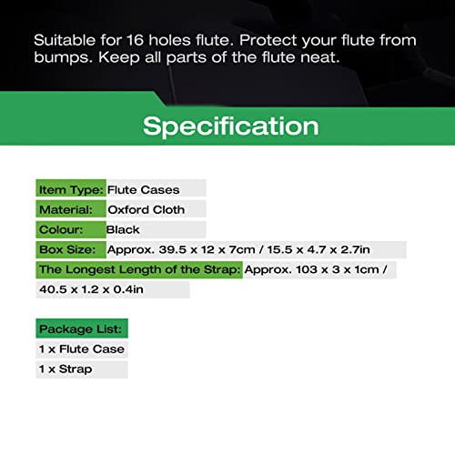 16 Holes Flute Cases Oxford Cloth Carrying Case Bag Flute Accessories Waterproof Wear Resistant Lightweight 16 Holes Flute Carrying Bag for Transverse Flute 39.5x12x7cm - Image 4