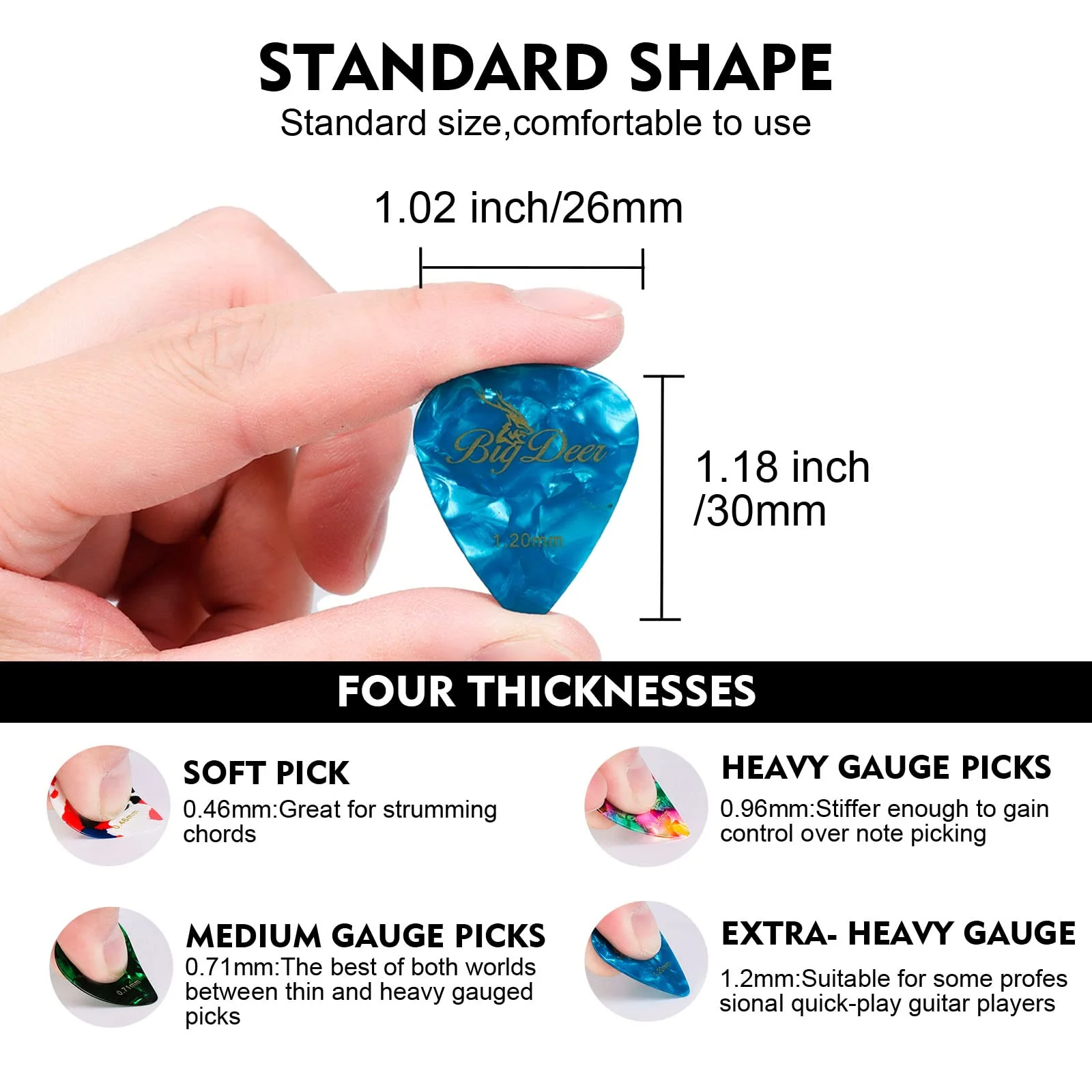 16 pack Celluloid Guitar Picks ,includes Thin,Medium, Heavy & Extra Heavy Picks Plectrums for Acoustic Guitar,Ukulele,Bass Wrapped in tin box 16 Pcs Picks - Image 3