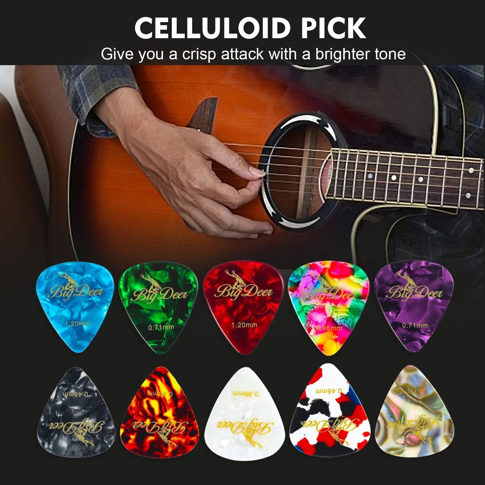 16 pack Celluloid Guitar Picks ,includes Thin,Medium, Heavy & Extra Heavy Picks Plectrums for Acoustic Guitar,Ukulele,Bass Wrapped in tin box 16 Pcs Picks - Image 5