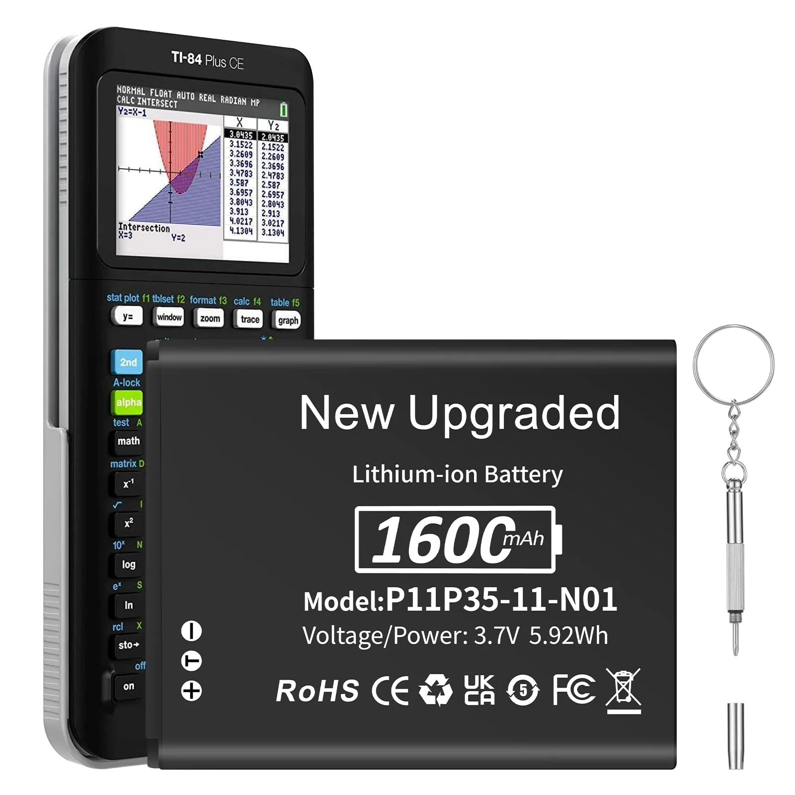 1600mAh 3.7V TI-84 Plus CE Battery, 2025 New Upgraded Lithium-ion Battery Replacement for Texas Instruments TI-84 Plus CE TI Nspire CX II - TI Nspire CX II CAS - Part No P11P35-11-N01, with Tools