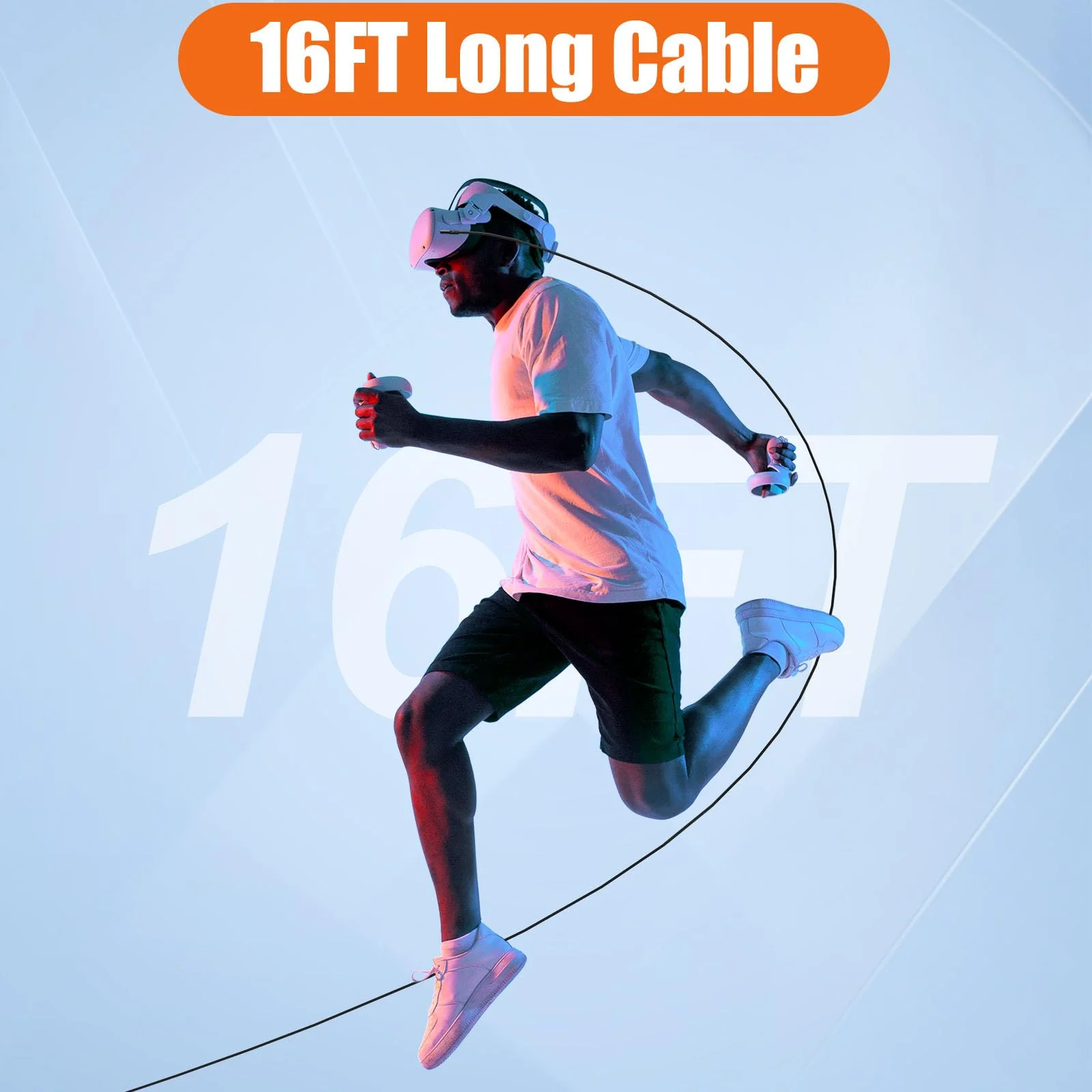 16FT Right Angle USB C Cable for Meta Oculus Quest 3 2 Pro Pico 4 VR Link Cable,USB 3.0 High Speed PC Data Transfer Long Extention Cord for Virtual Reality Headset to PC Steam Gaming Accessories Black - Image 6