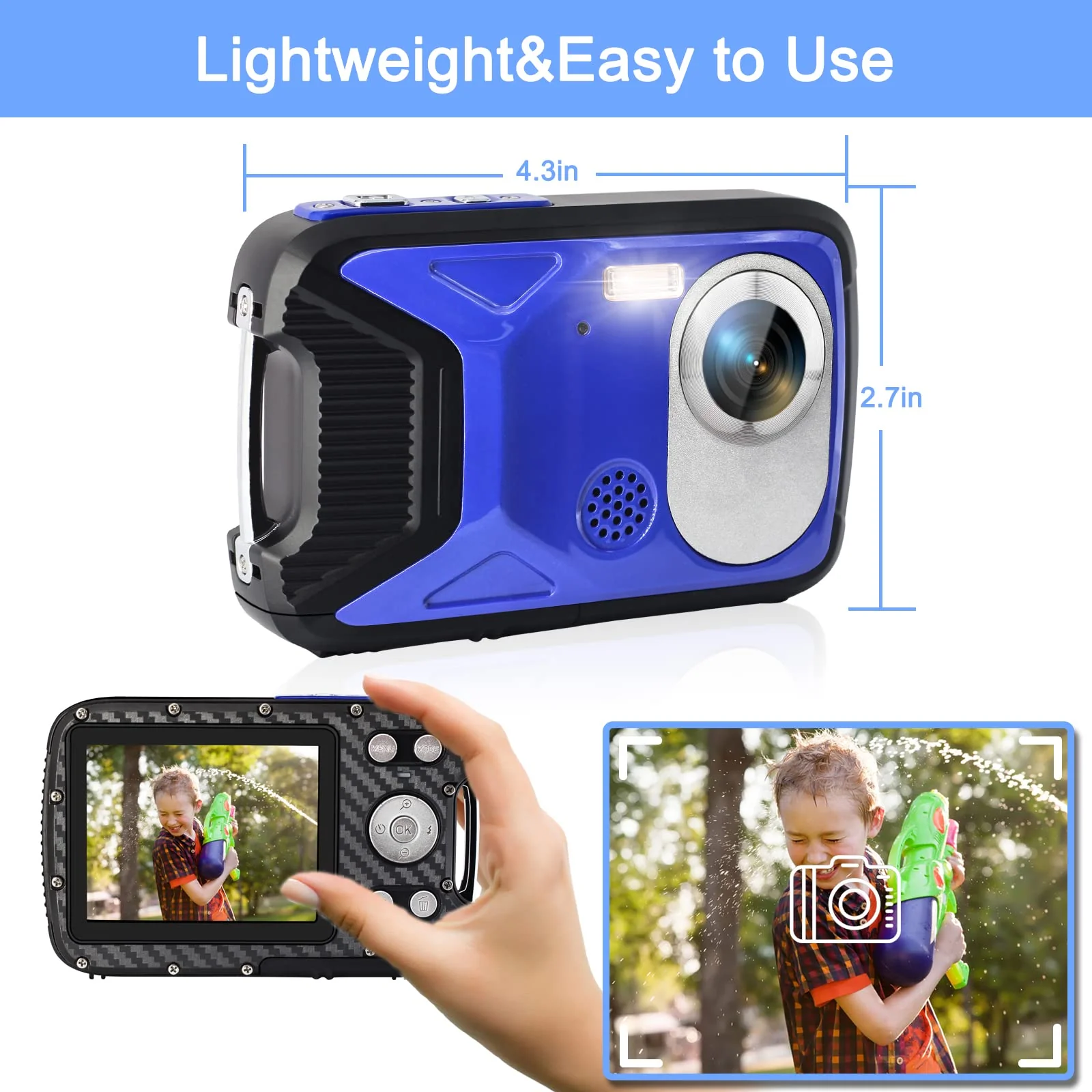 16FT Underwater Camera 30MP Waterproof Digital Camera with 32G Card and Rechargeable Battery, 18X Point and Shoot Camera for Boys Girls Children Teens Snorkeling Swimming Vacation(Blue) Blue - Image 6