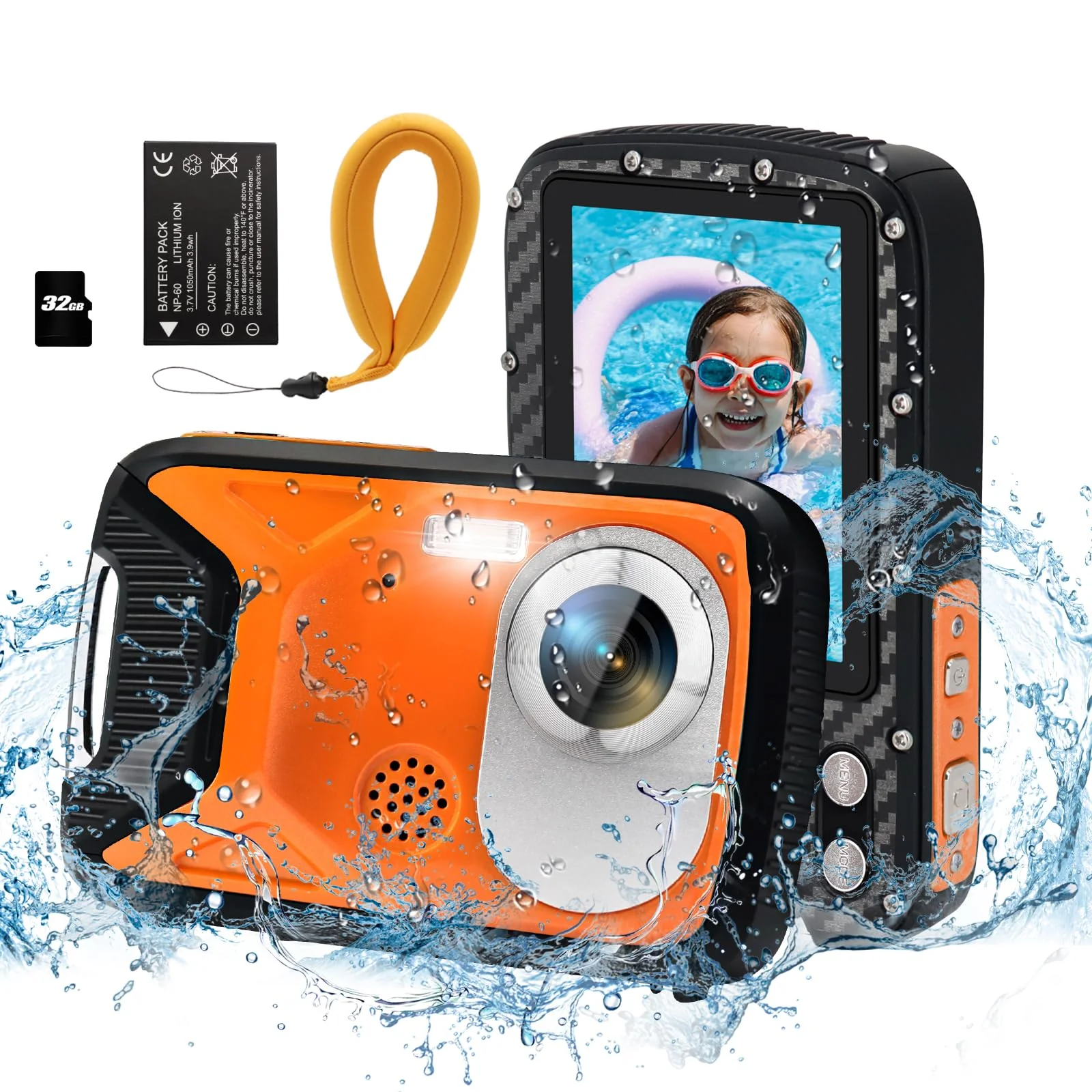 16FT Underwater Camera with Floating Strap and 32G Card, 30MP 18X Zoom Rechargeable Waterproof Camera for Snorkeling Swimming