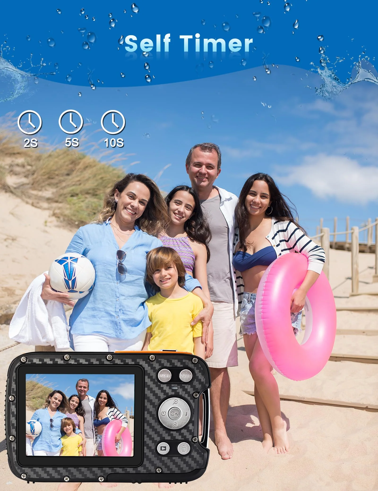 16FT Underwater Camera with Floating Strap and 32G Card, 30MP 18X Zoom Rechargeable Waterproof Camera for Snorkeling Swimming - Image 5