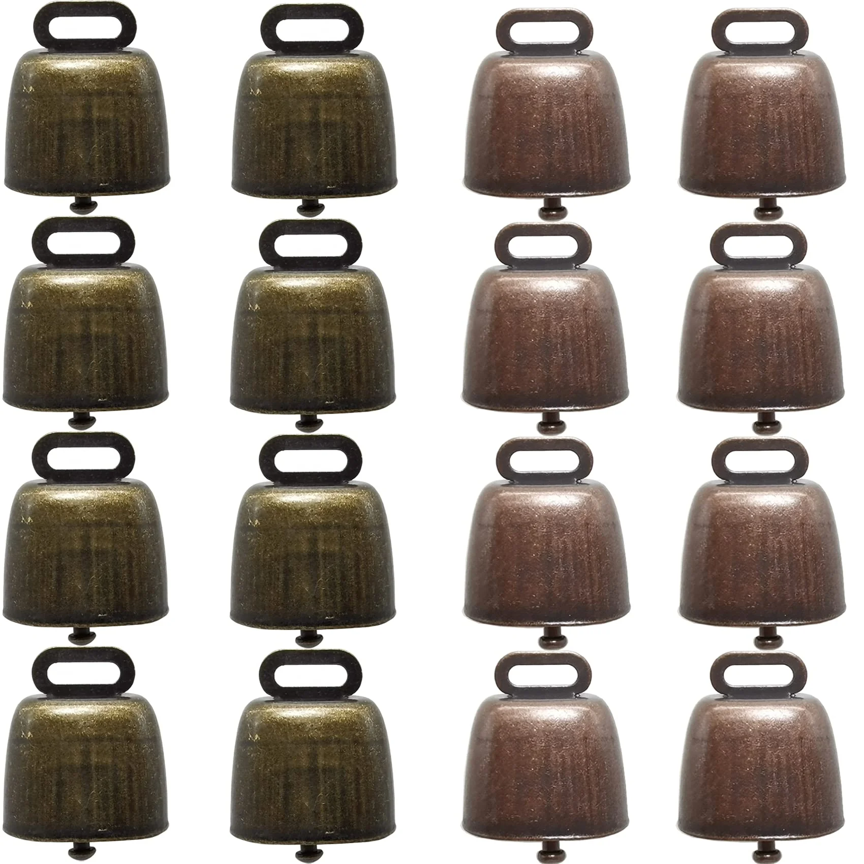 16PCS Cow Horse Sheep Grazing Copper Bells Small Brass Bells Cattle Goat Farm Loud Bronze Bell Long Distance Horse Sheep Iron Bells, 2 Colors copper and brass