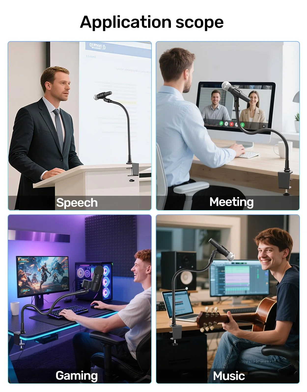 19" Gooseneck Microphone Stand【Heavy Duty】with Desktop Clamp, Flexible Gooseneck Arm, and Dual Mic Holders. Includes 1/4" & 3/8" Adapters. Ideal for Podium, Church, Lecture, and Recording Studio - Image 8