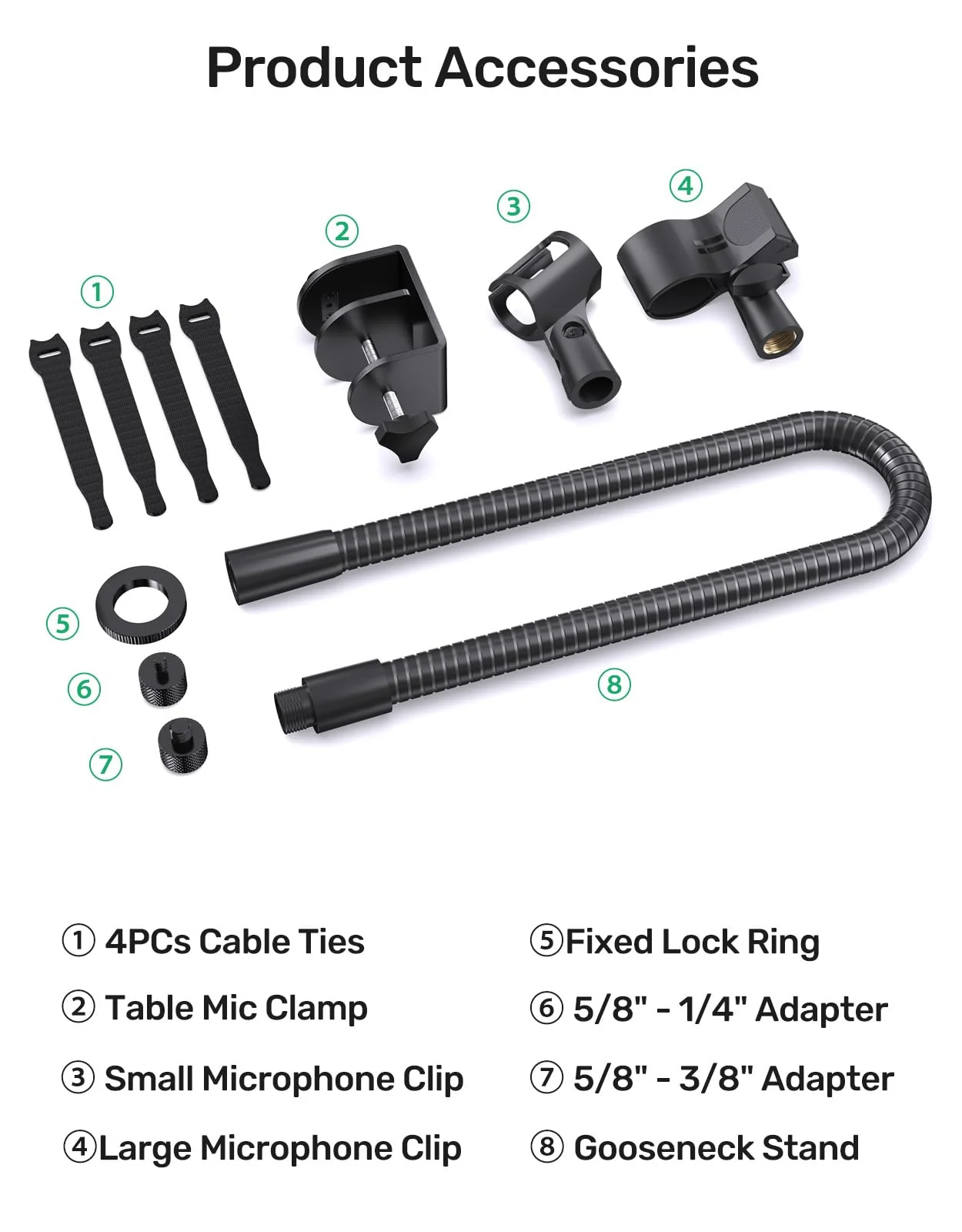 19" Gooseneck Microphone Stand【Heavy Duty】with Desktop Clamp, Flexible Gooseneck Arm, and Dual Mic Holders. Includes 1/4" & 3/8" Adapters. Ideal for Podium, Church, Lecture, and Recording Studio - Image 9