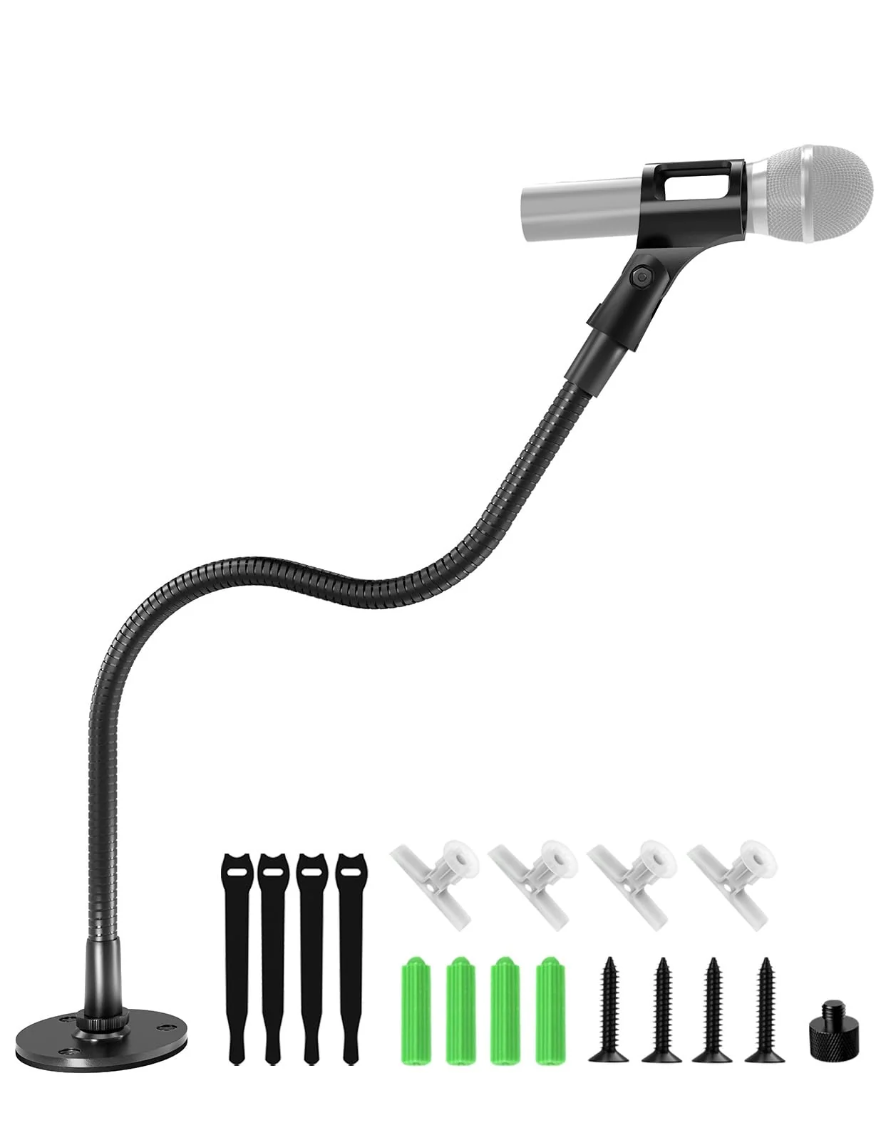 19-inch Gooseneck Microphone Holder Stand, Desktop & Wall Mounted, Heavy Duty Flexible Microphone Arm Stand with Flange Mount Base, Ideal for Podium, Studio, Lecture, Podcast, Gaming, Streaming 19 Inch + Flange Mount