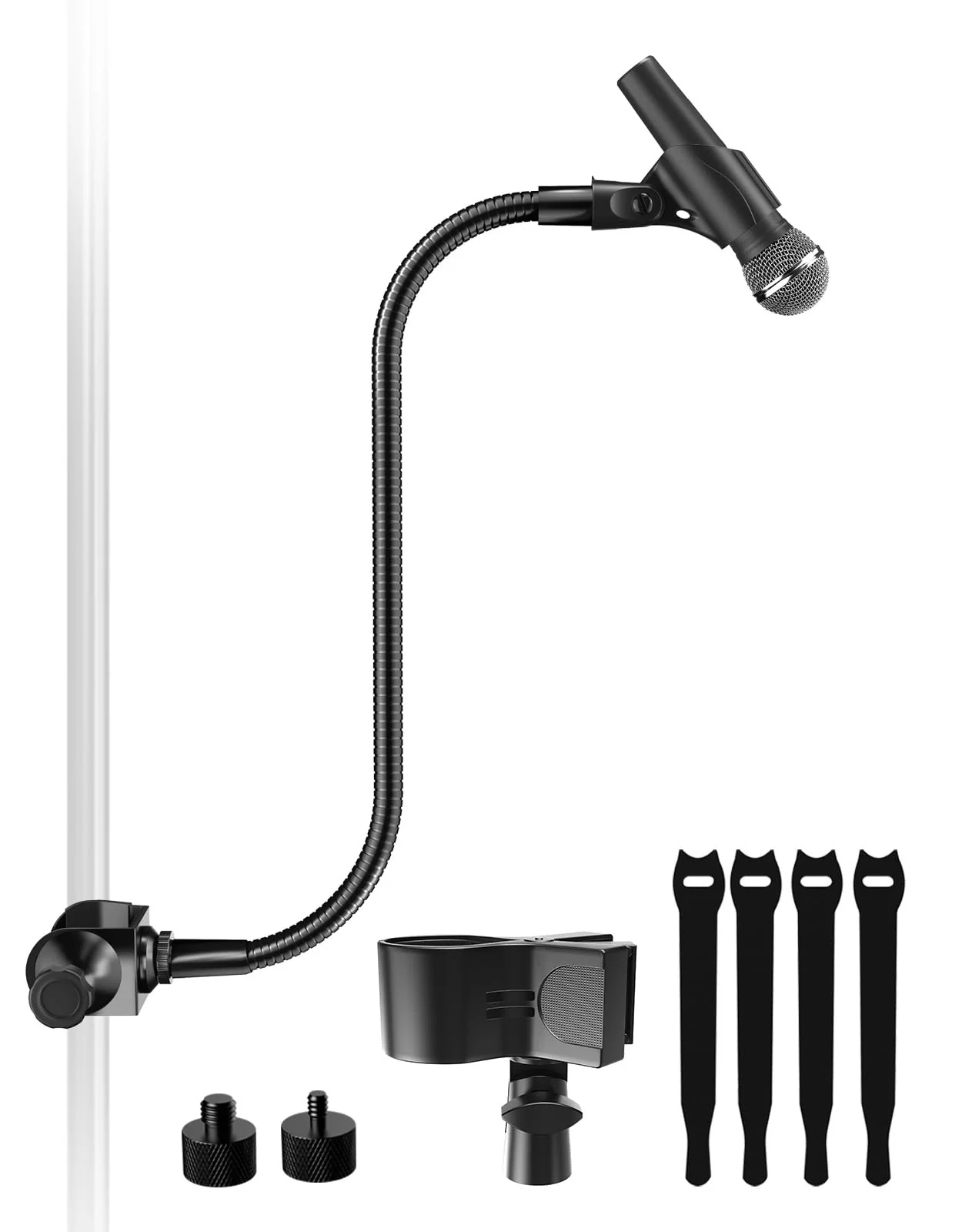 19-inch Gooseneck Microphone Holder Stand, Flexible Mic Arm with Super Crab Clamp for Mic Stand/Desk/Rod/Pole/Stick/Shelf/Tube Clamping, Ideal for Music Stand, Piano, Drum Recording
