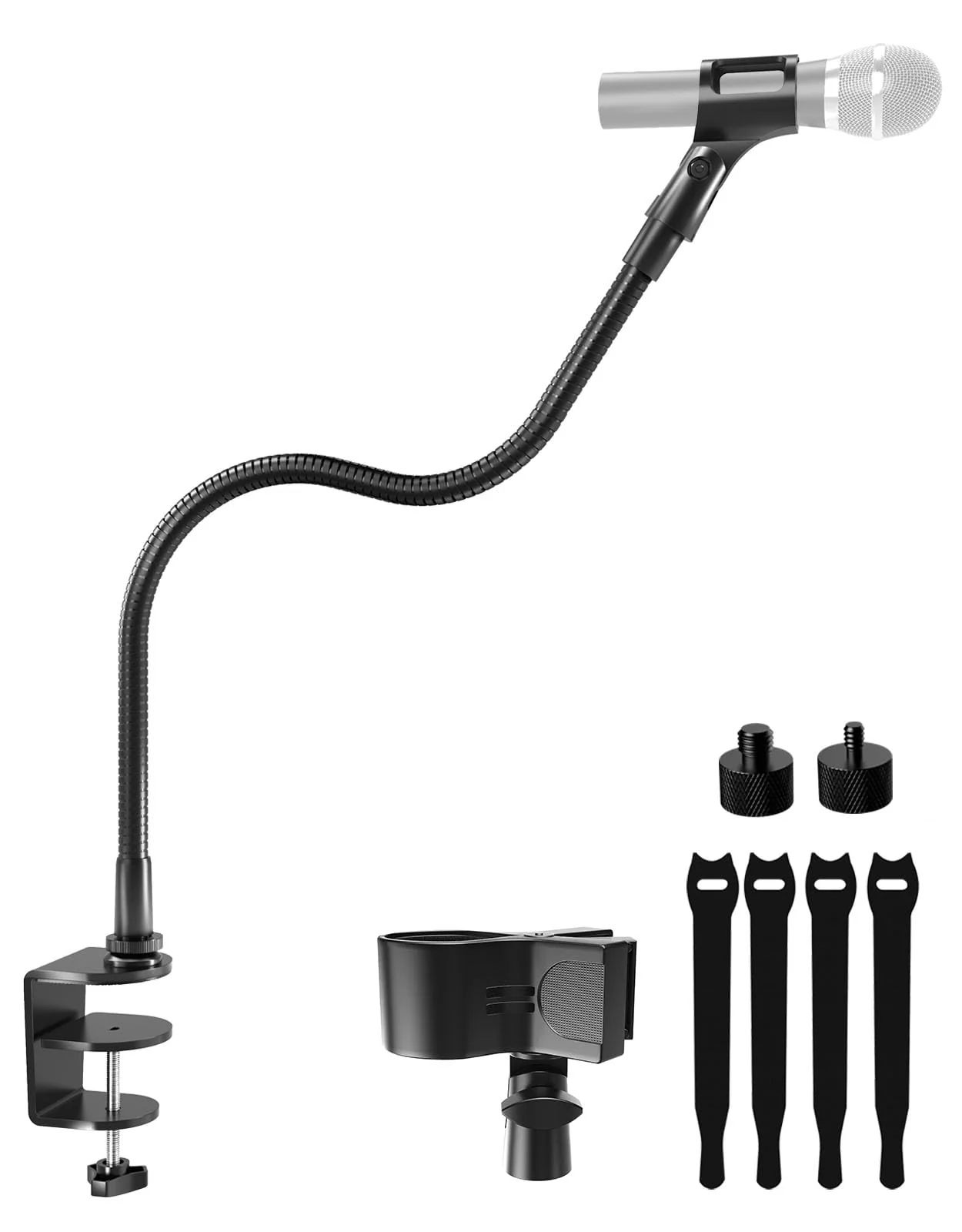 19-inch Gooseneck Microphone Stand with Desk Clamp - High Weight Capacity & Flexible Desktop Gooseneck Arm Clip Holder, 1/4" & 3/8" Adapters, Ideal for Podium, Church, Lecture, Recording Studio