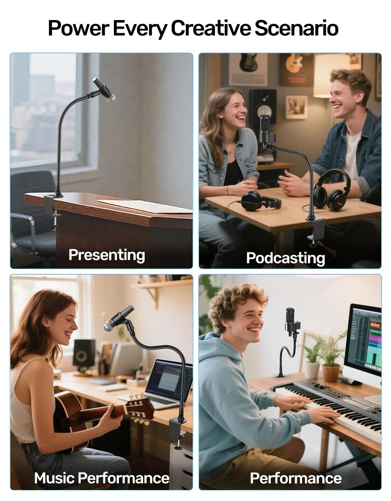 19-inch Gooseneck Microphone Stand with Desk Clamp - High Weight Capacity & Flexible Desktop Gooseneck Arm Clip Holder, 1/4" & 3/8" Adapters, Ideal for Podium, Church, Lecture, Recording Studio - Image 6