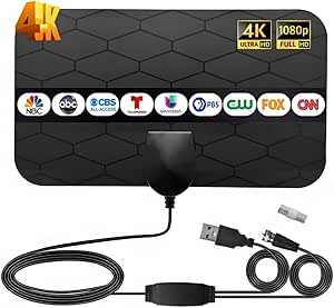 1byone Amplified HD Digital TV Antenna - Support 4K 1080p and All Older TV's - Indoor Smart Switch Amplifier Signal Booster - Coax HDTV Cable/AC Adapter (Black) - Image 3